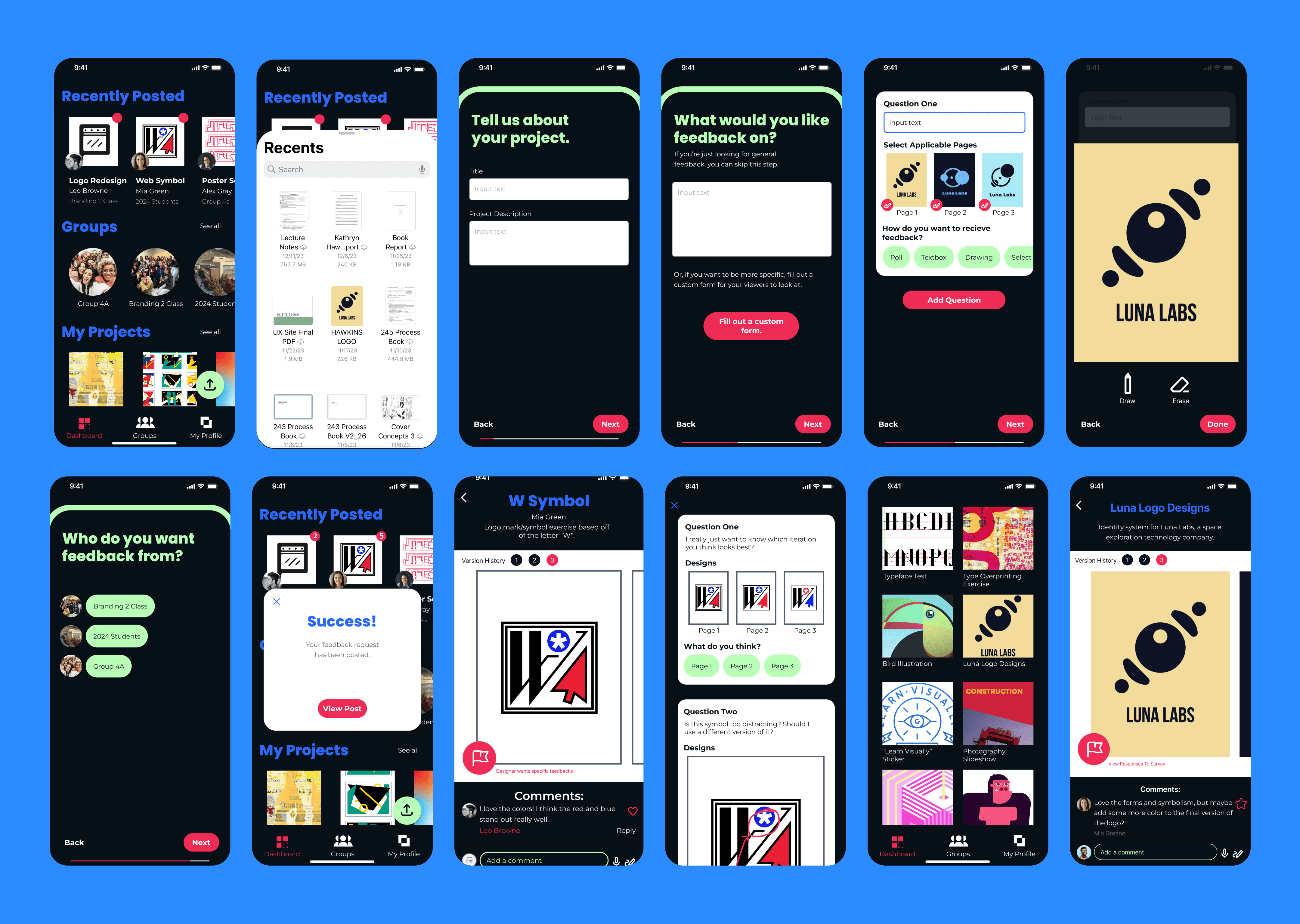 12 final design app screens.