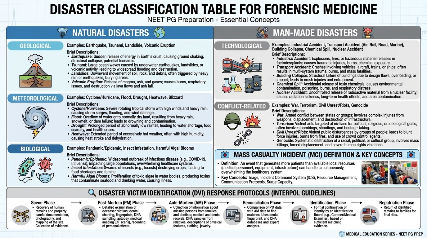 Disaster Classification Table Natural vs Man-made Disasters Forensic Medicine
