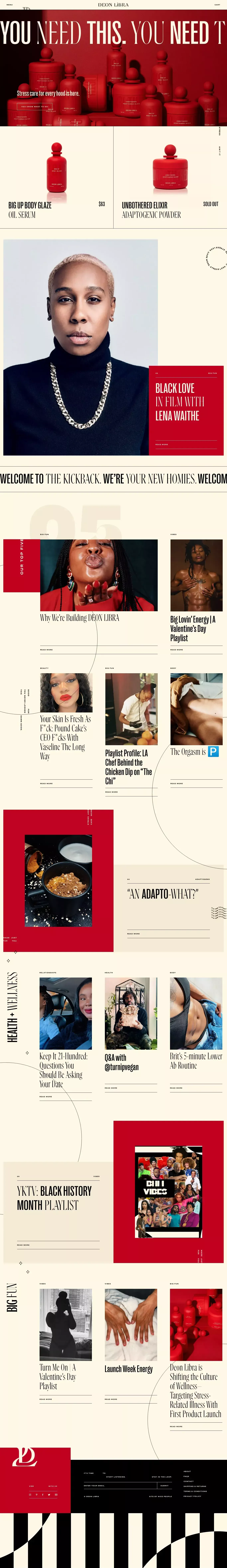 DEON LIBRA ecommerce page screenshot showcasing Food & Drinks and Beauty design