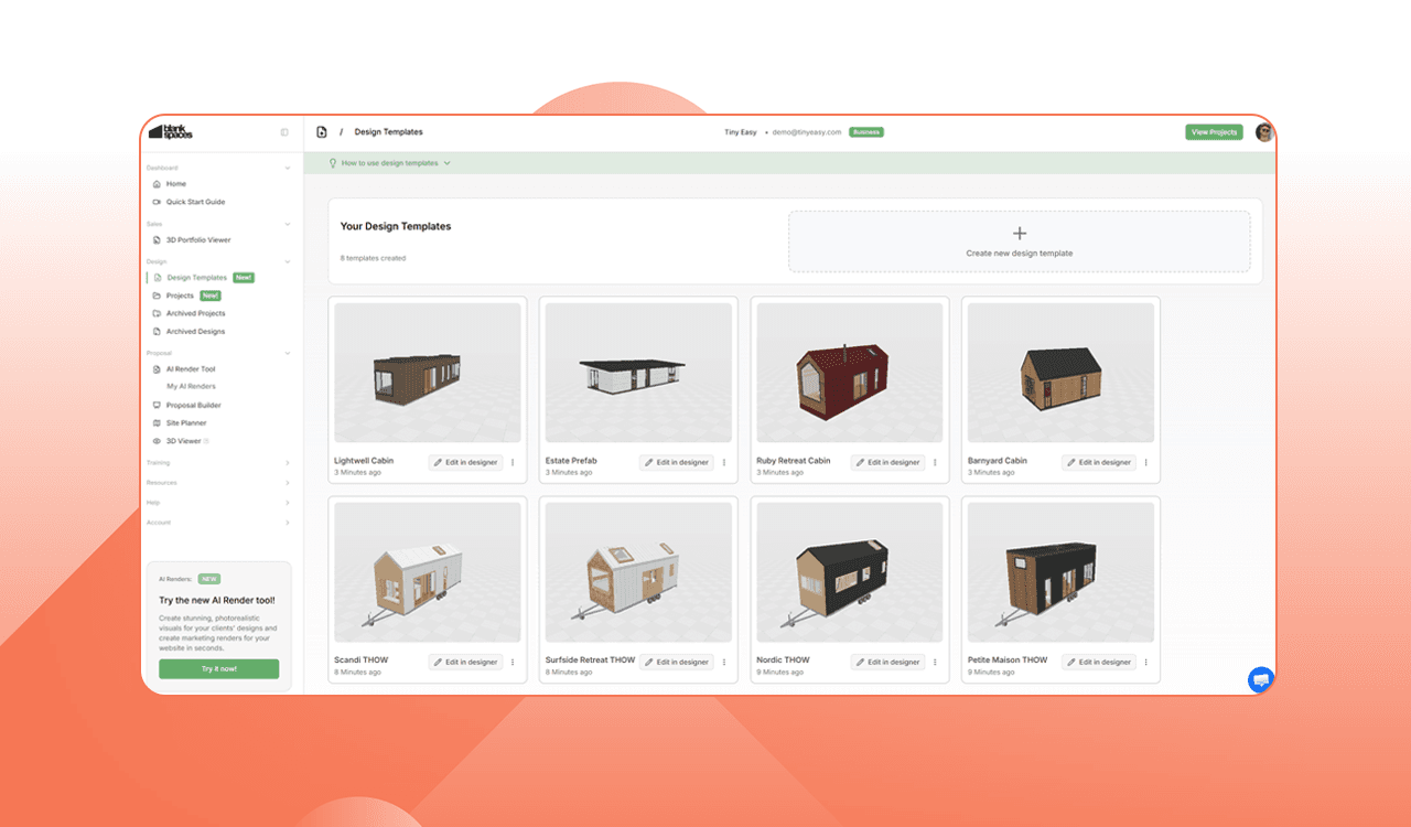 Create and Manage Designs in 3D Tiny House Designer software