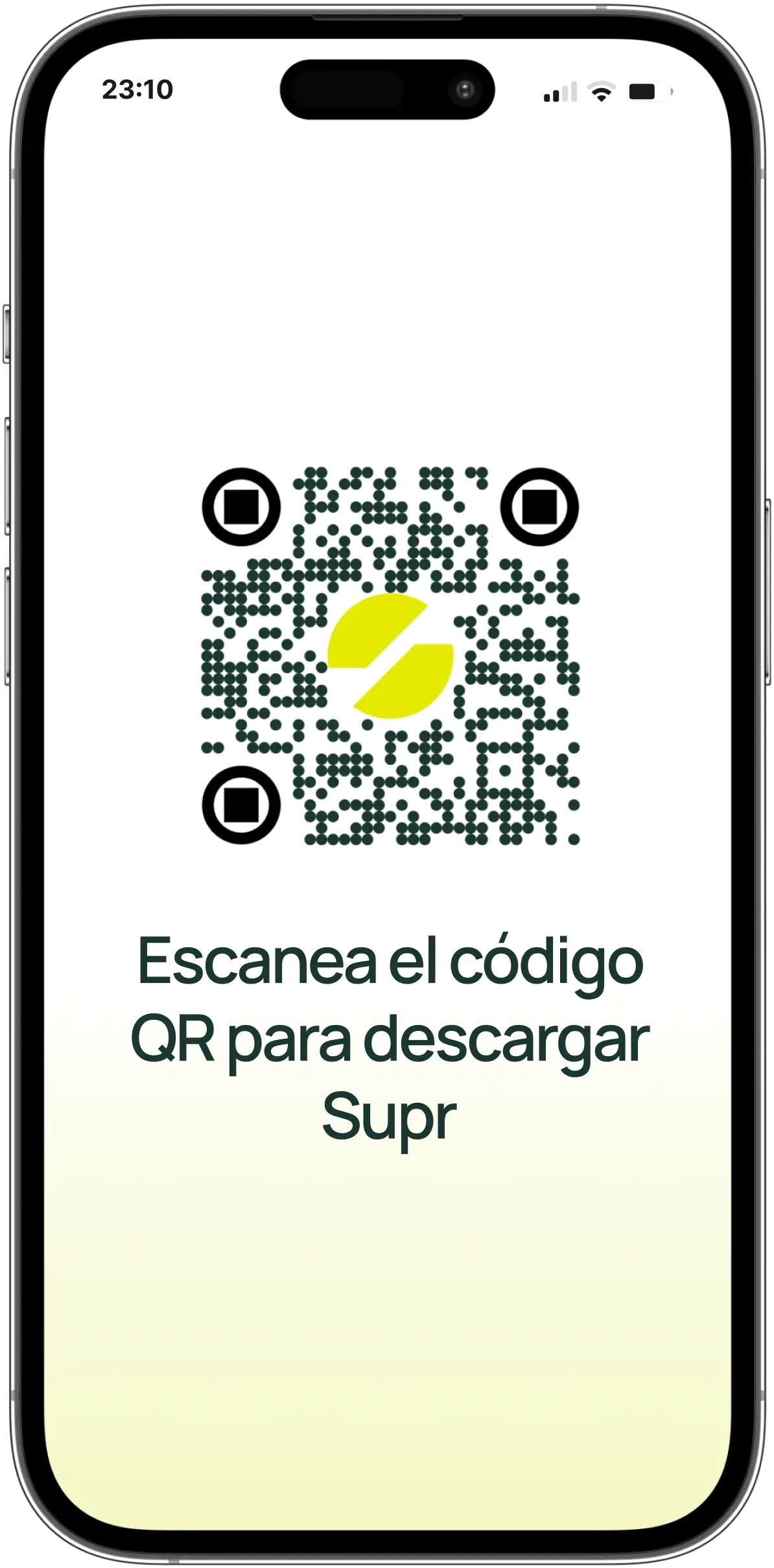 mockup mostrando código QR para descargar la app