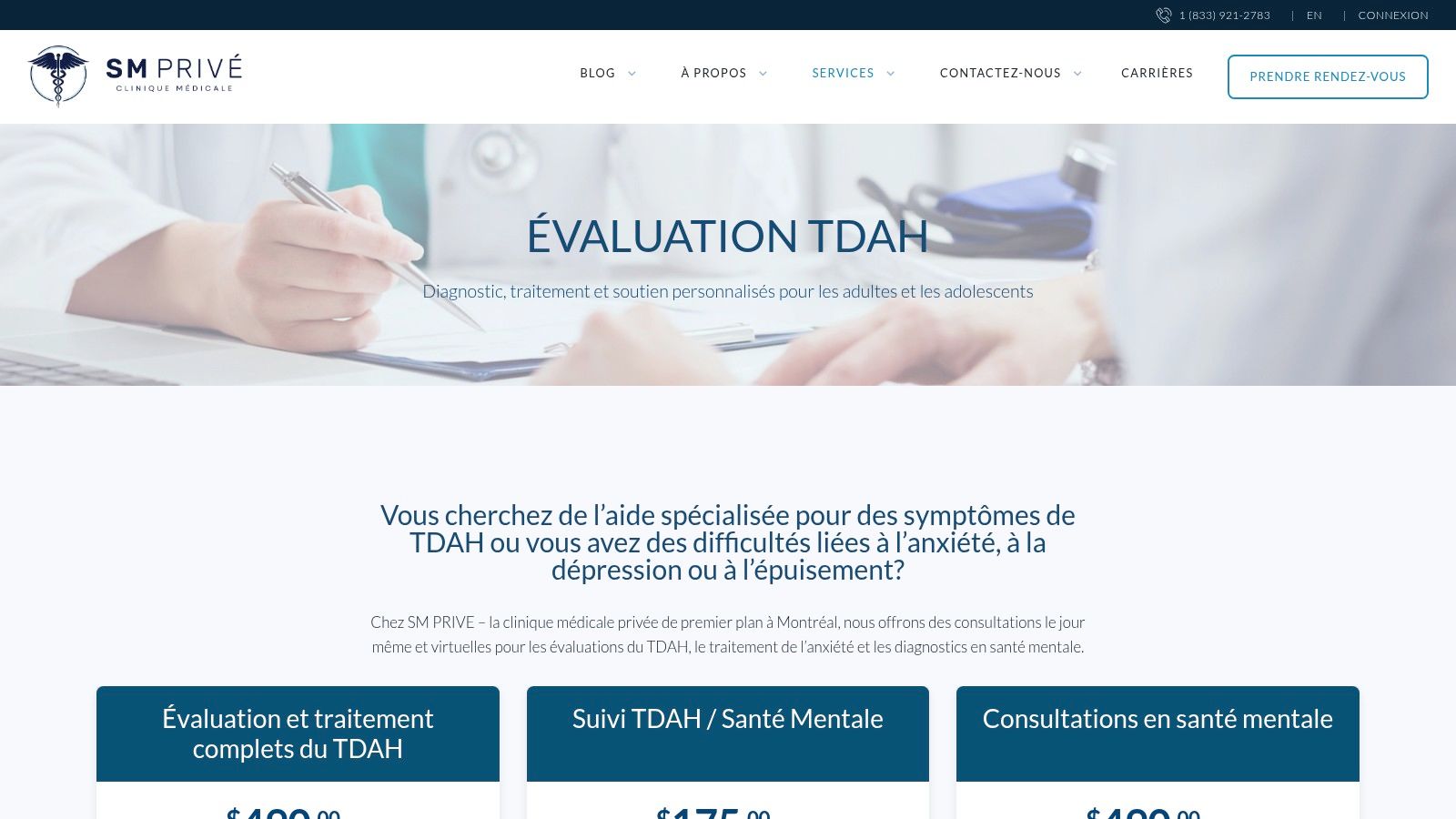 SM PRIVÉ (SantéMedic) – ADHD evaluation service (Montréal, FR)
