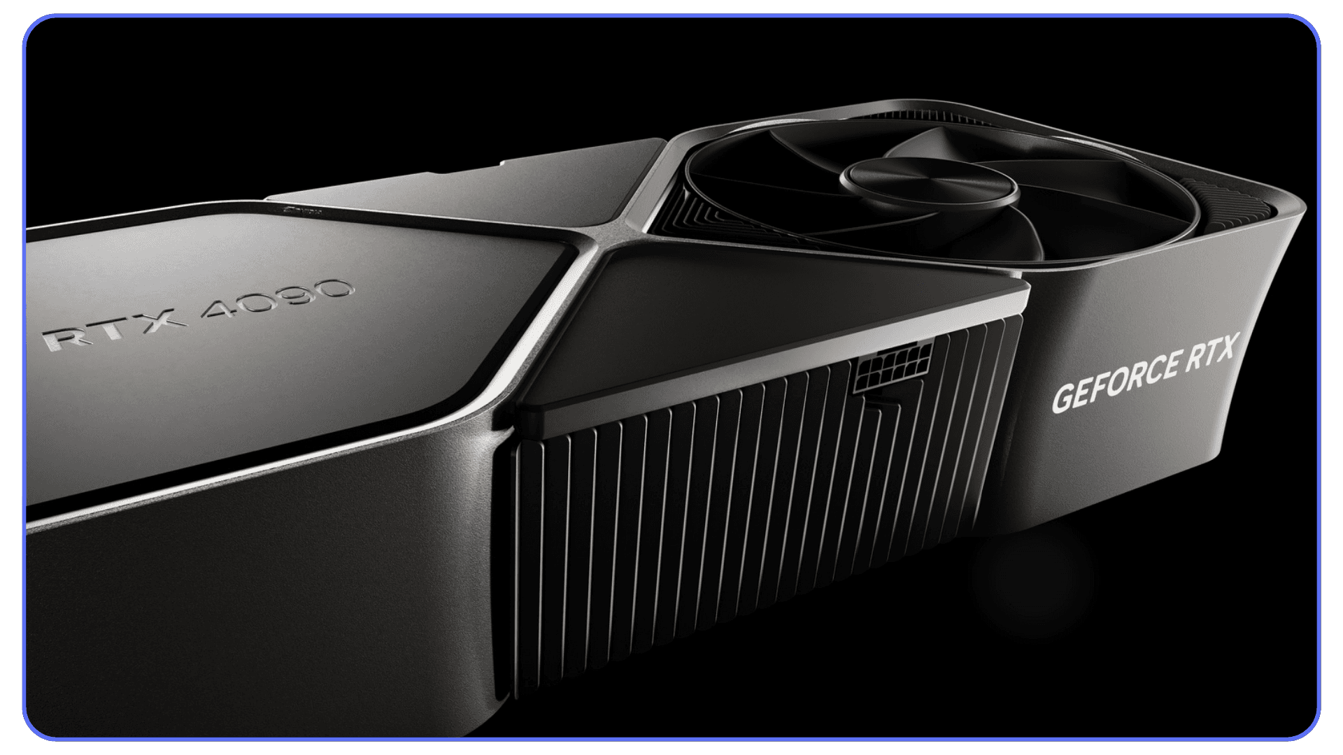 Detailed view of the Nvidia RTX 4090 graphics card featuring its large cooling fan and dark metal casing.