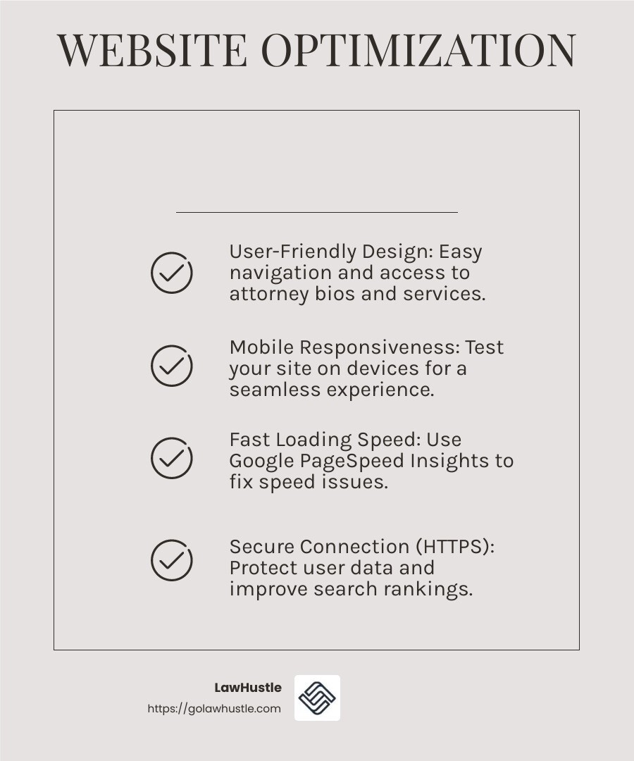 Fast loading speeds are critical for keeping users engaged and improving search rankings. - seo for family lawyers infographic checklist-light-beige