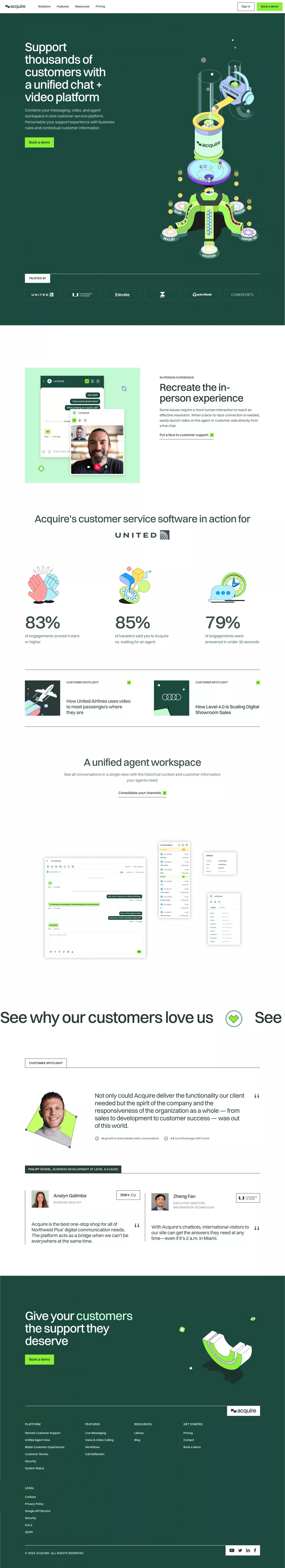 Acquire landing page screenshot showcasing Tech and Marketing design