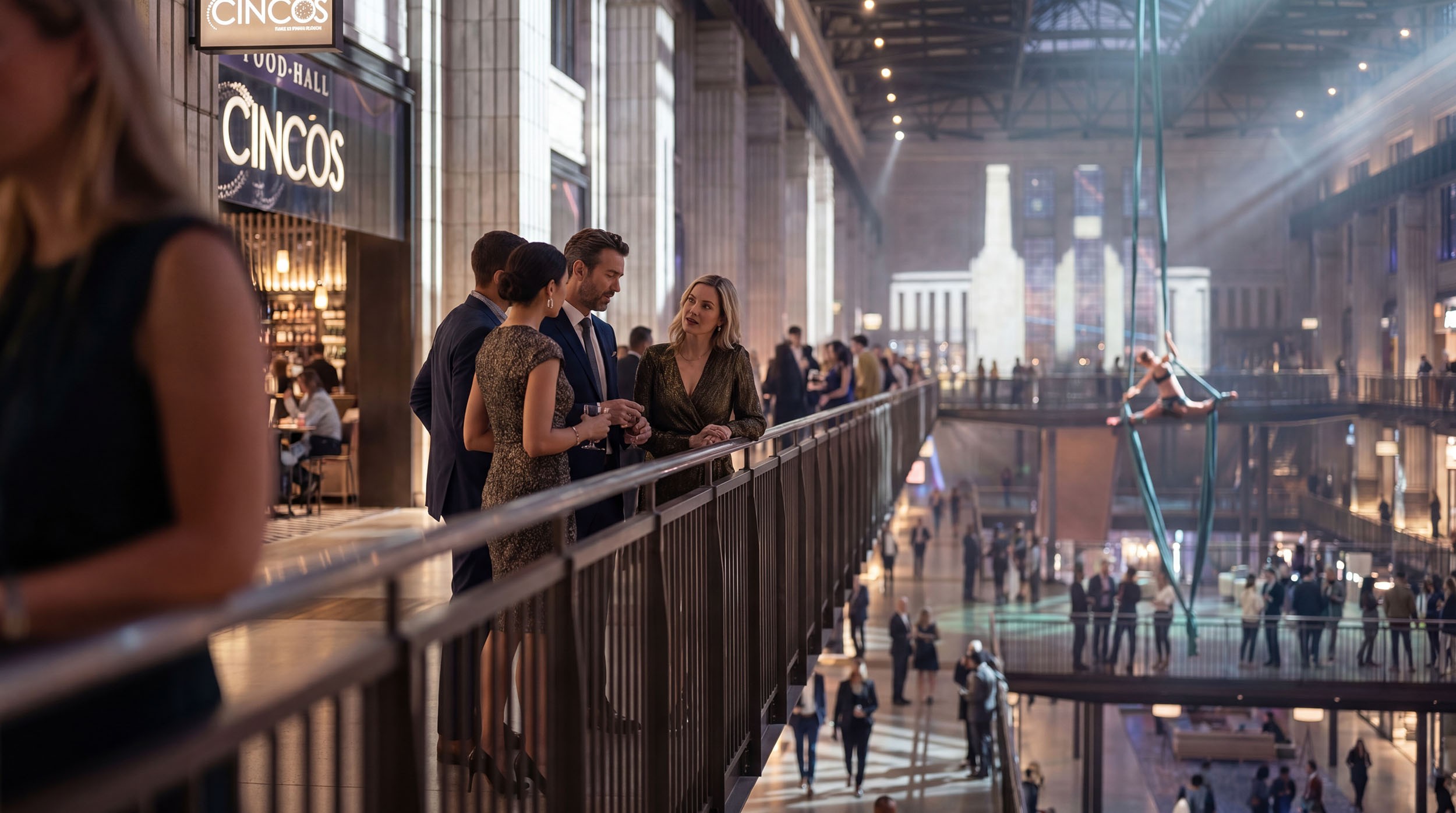 Architectural CGI render of a lively interior space.