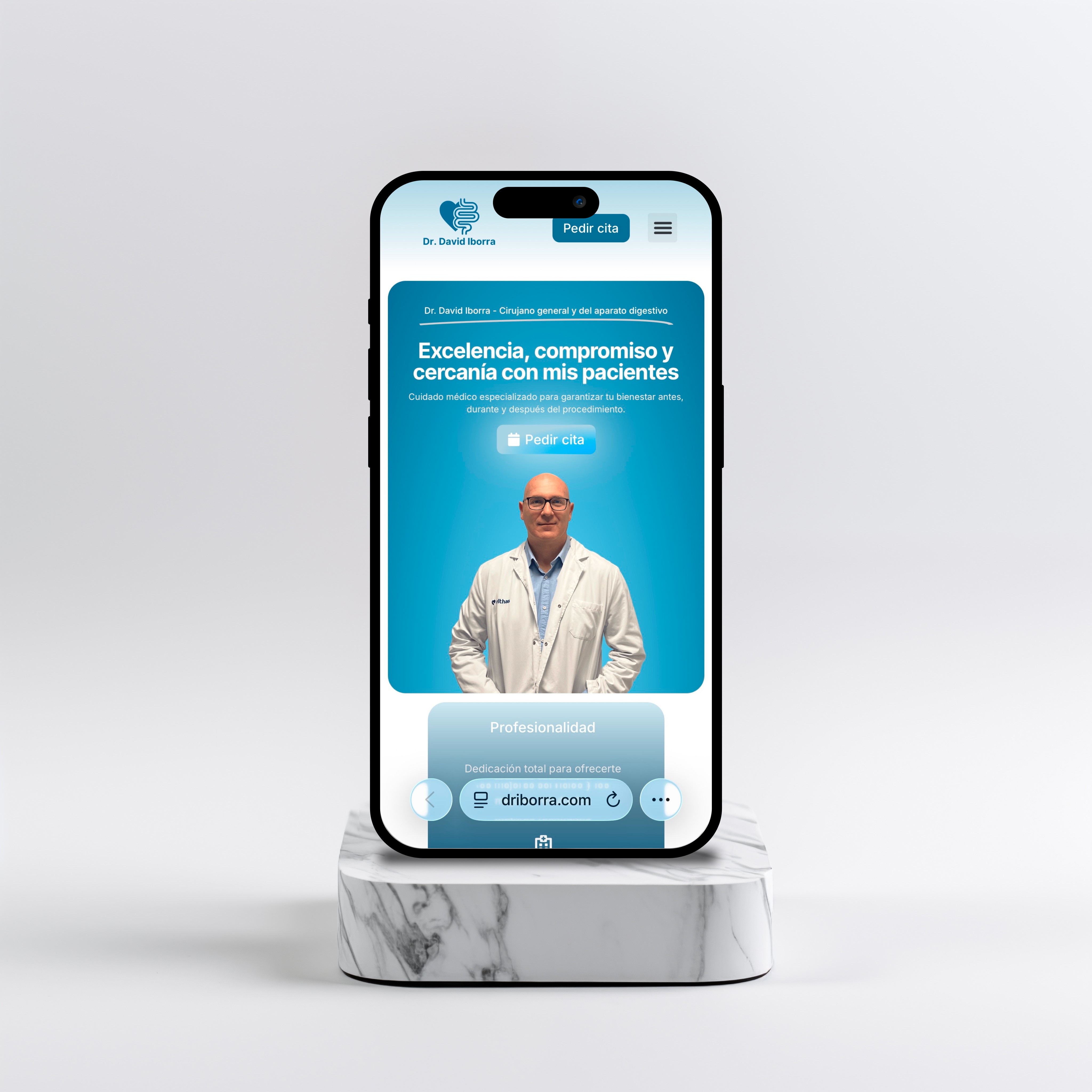 Mockup of Dr. David Iborra's homepage on a mobile device