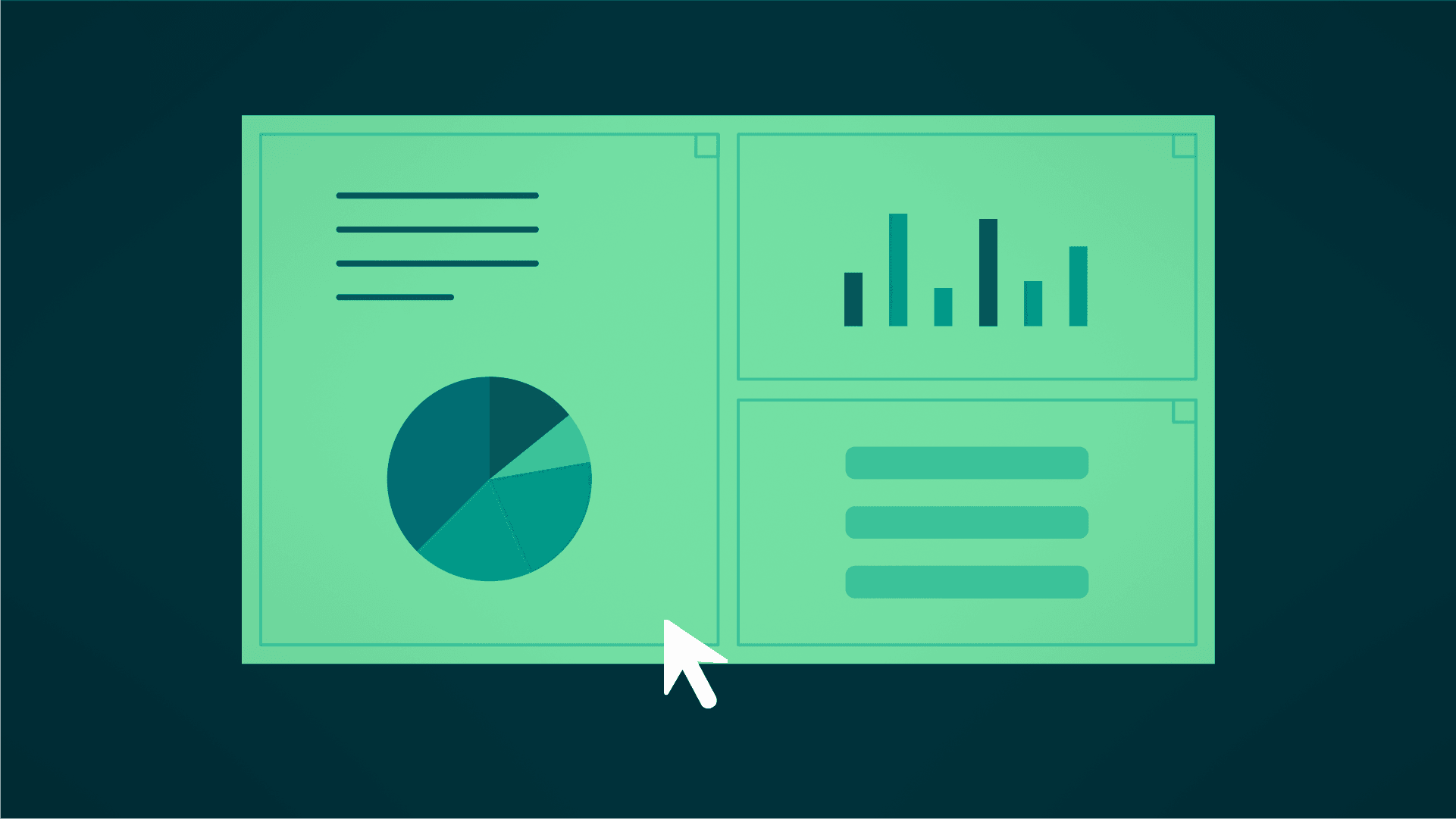 An illustrated dashboard in green tones.