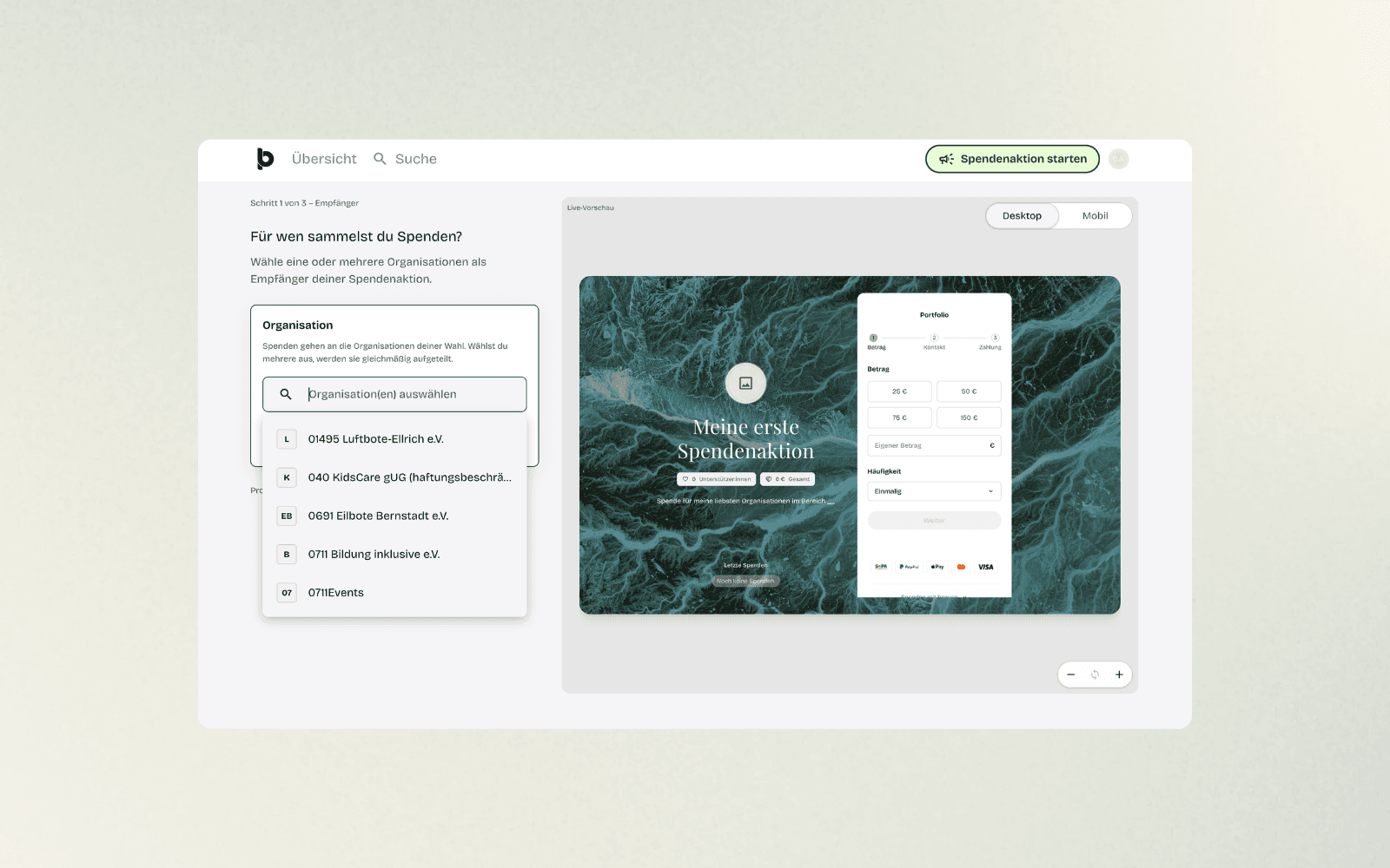 Dropdown-Liste mit Suchergebnissen für den Suchbegriff „wwf