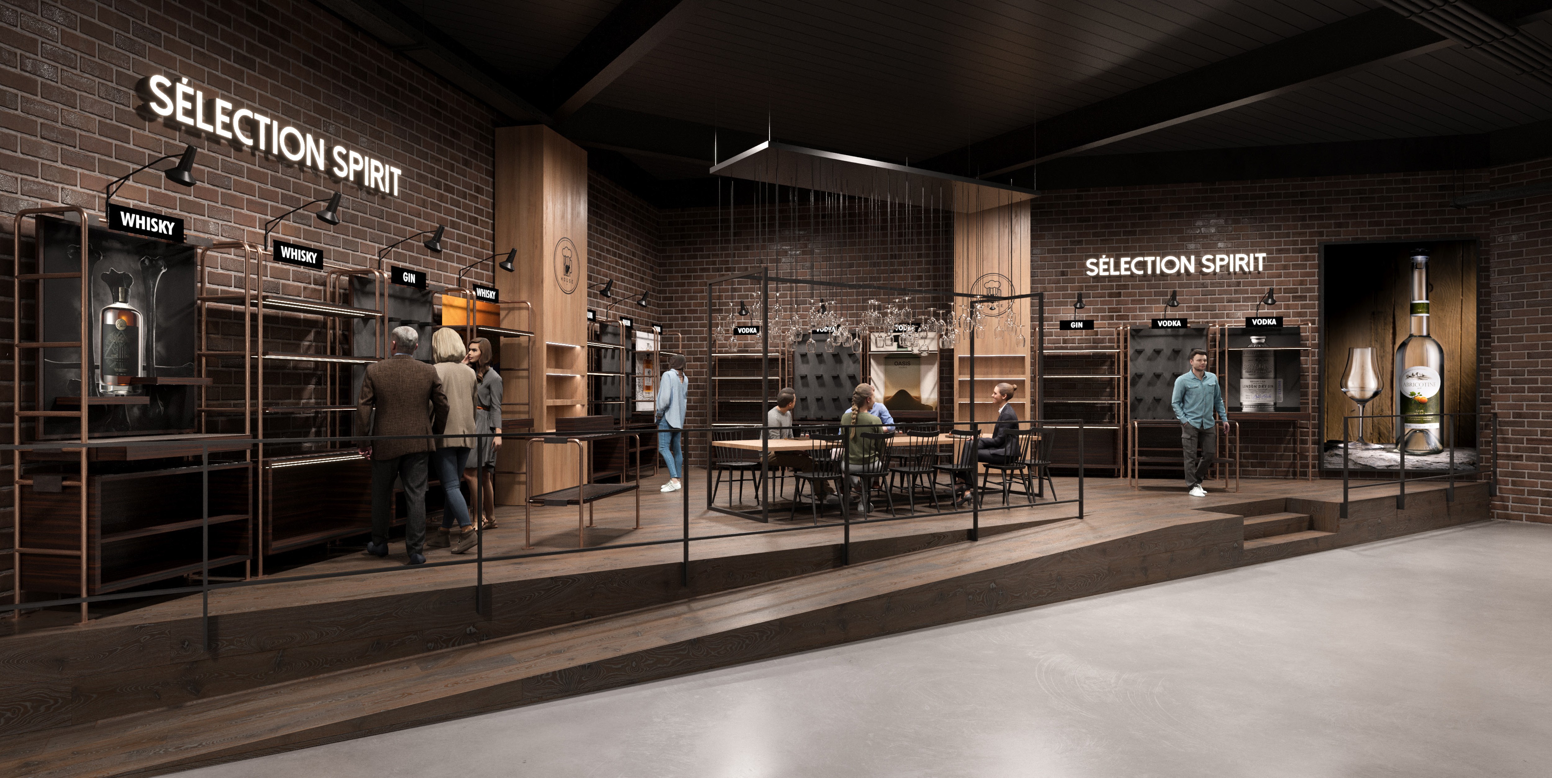 Spirit selection and presentoir product  for Beer store design retail and scenography concept and industrial area in Switzerland 