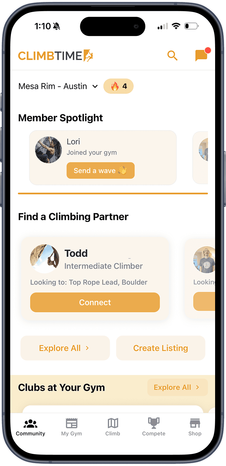 Rock climbing gym app