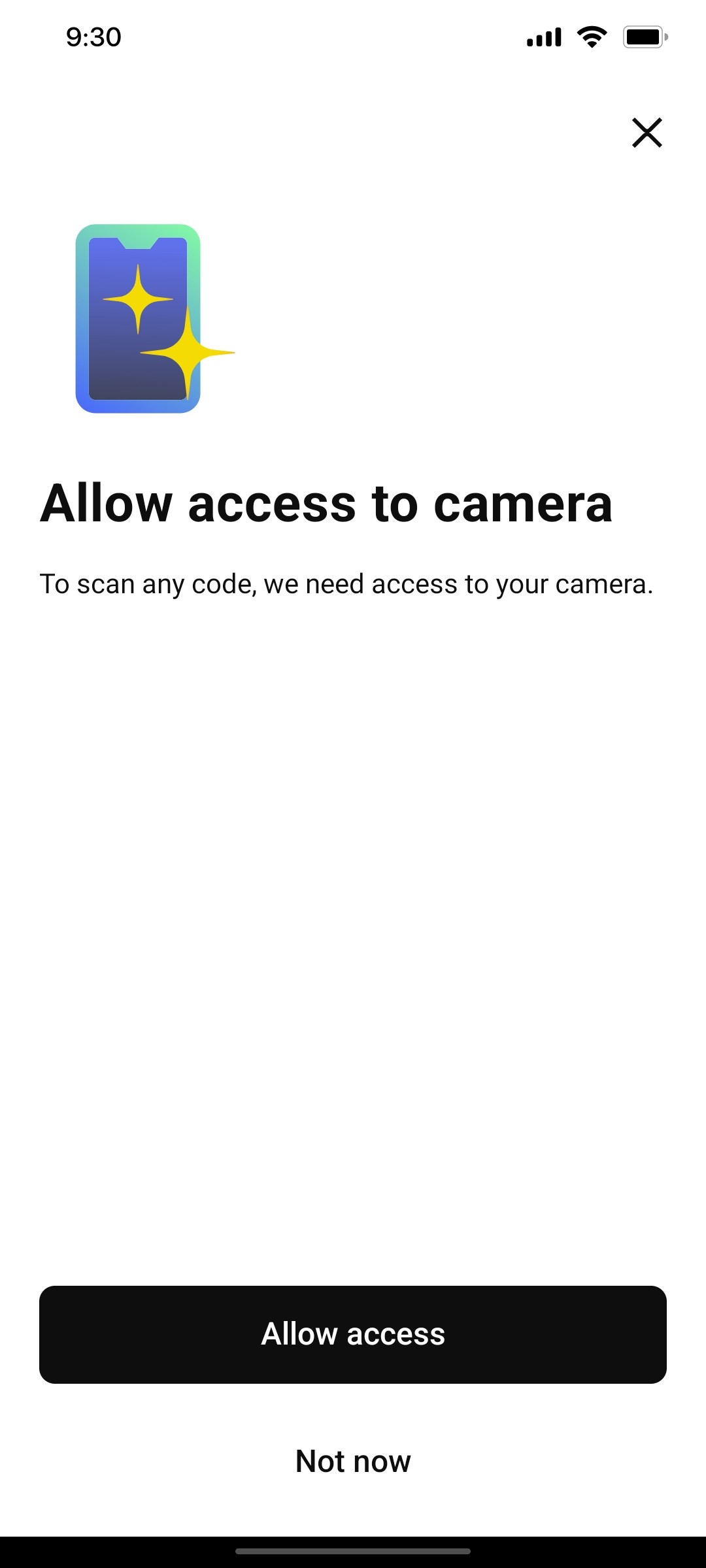 Klarna Allow access Camera Page Screen