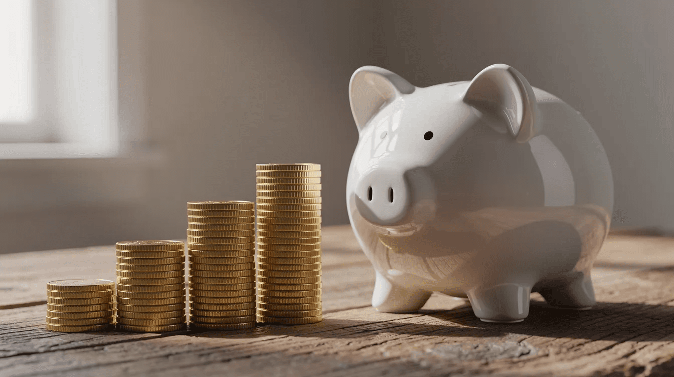 The image features a ceramic piggy bank beside a stack of coins on a wooden table, symbolizing the importance of saving and financial planning for long-term security. This visual represents a foundational element of a comprehensive financial strategy, highlighting the need for careful planning in managing assets and preparing for unexpected expenses.