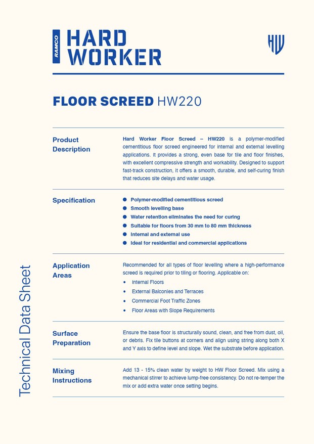 Hard Worker Floor Screed Technical Data Sheet