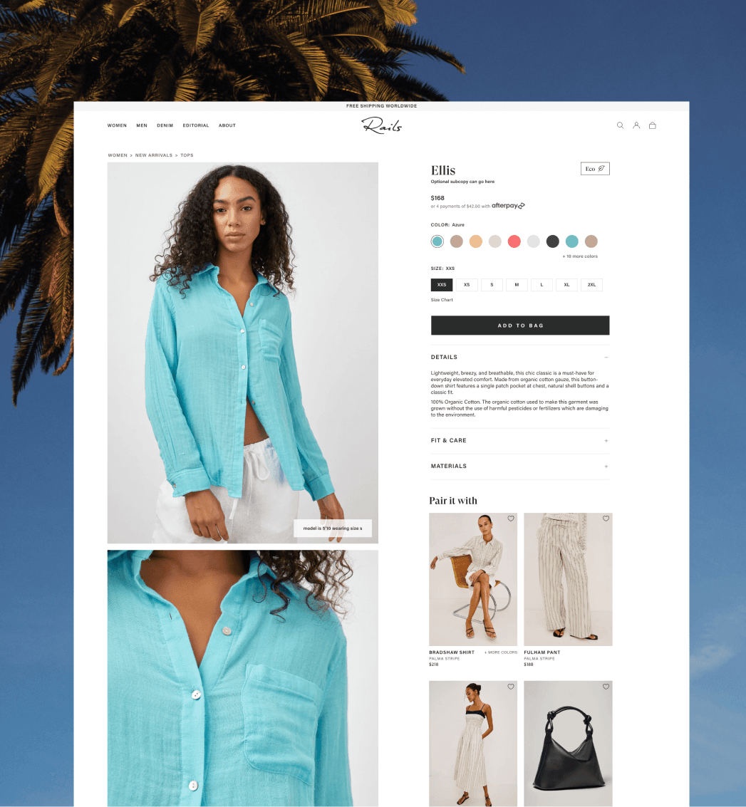 Rails product detail page optimized for luxury apparel conversion