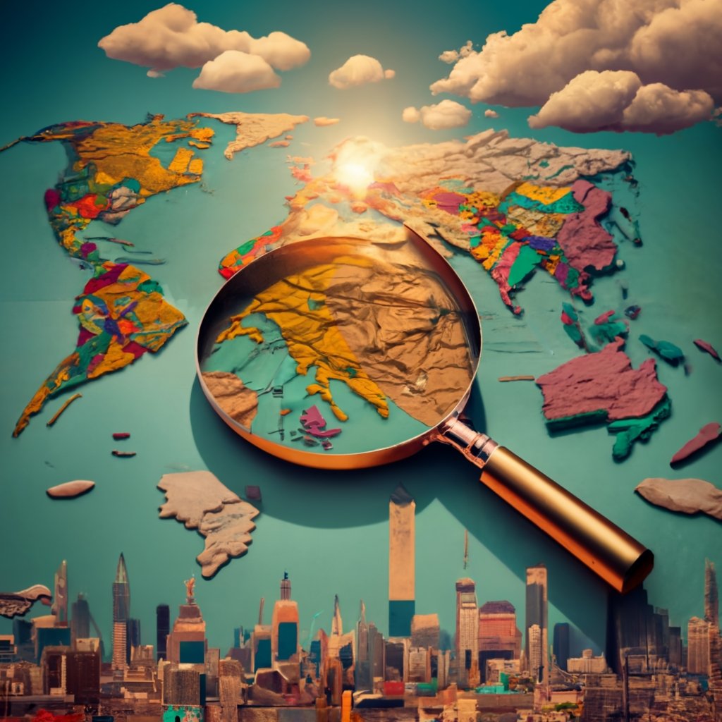 Magnifying glass pinpointing a location on a map, representing the search for a local immigration lawyer.