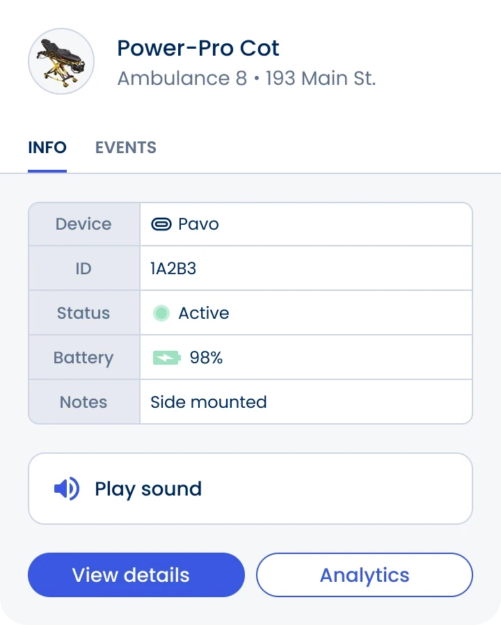User interface window showing the information for a stretcher asset