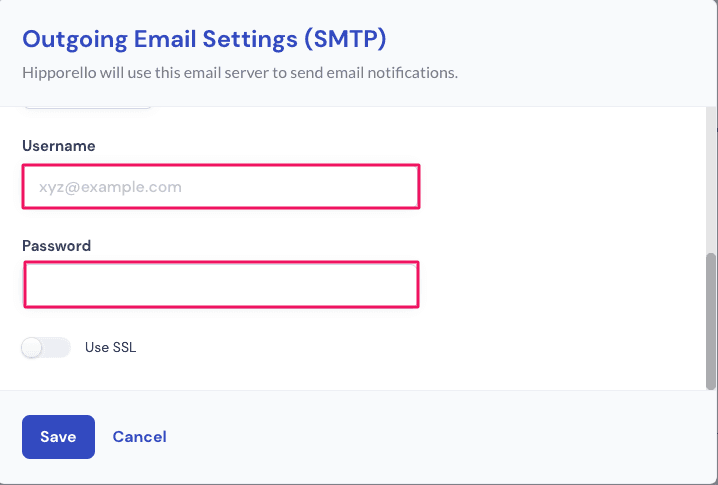 Hipporello Service Desk SMTP settings