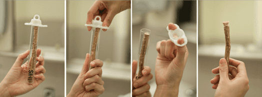 A plastic pack with a stick in it.