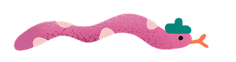 Illustrated pink snake with spots and green hat