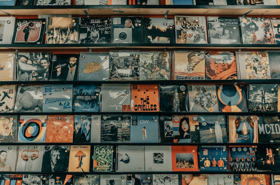 Vinyl records in a music store