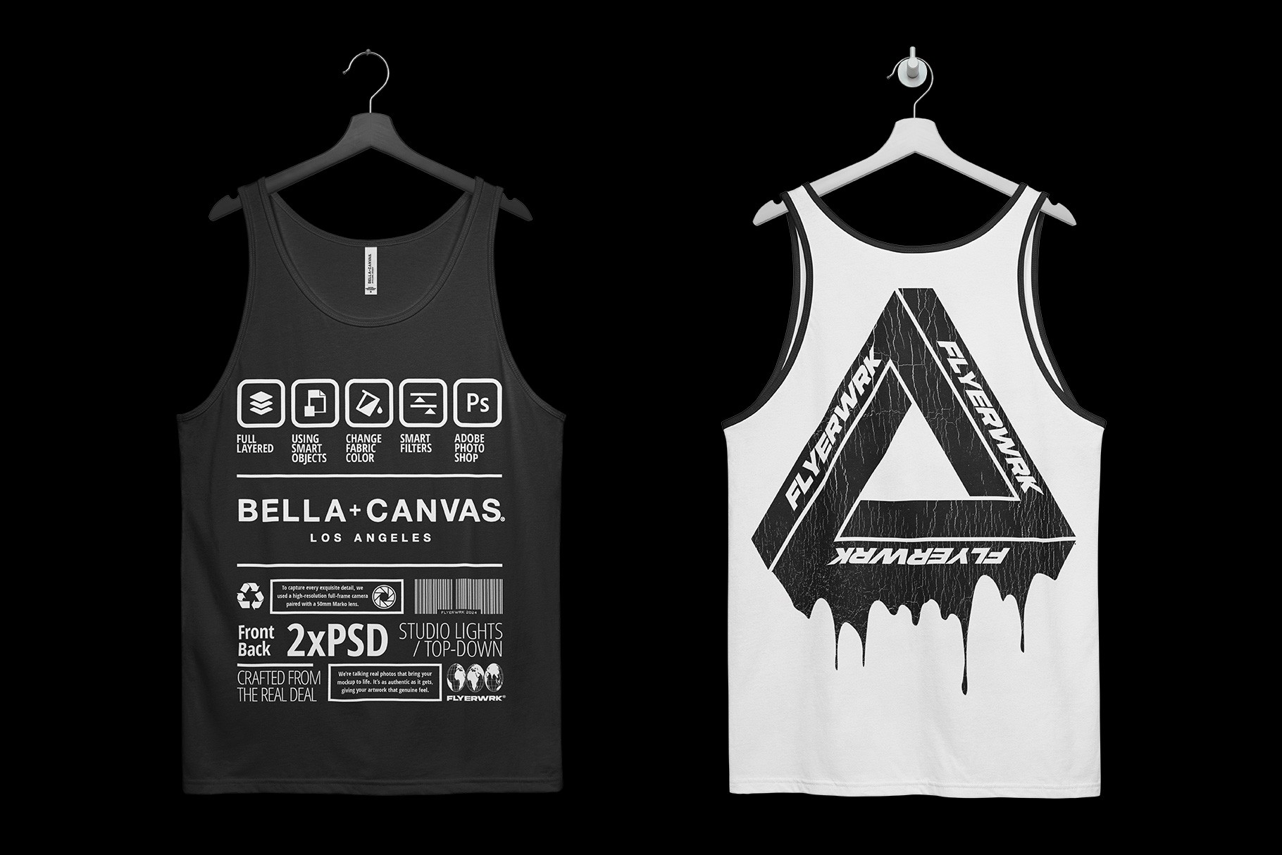 Bella+Canvas 3480 Tanktop Hanging mockup front and back view with customizable design