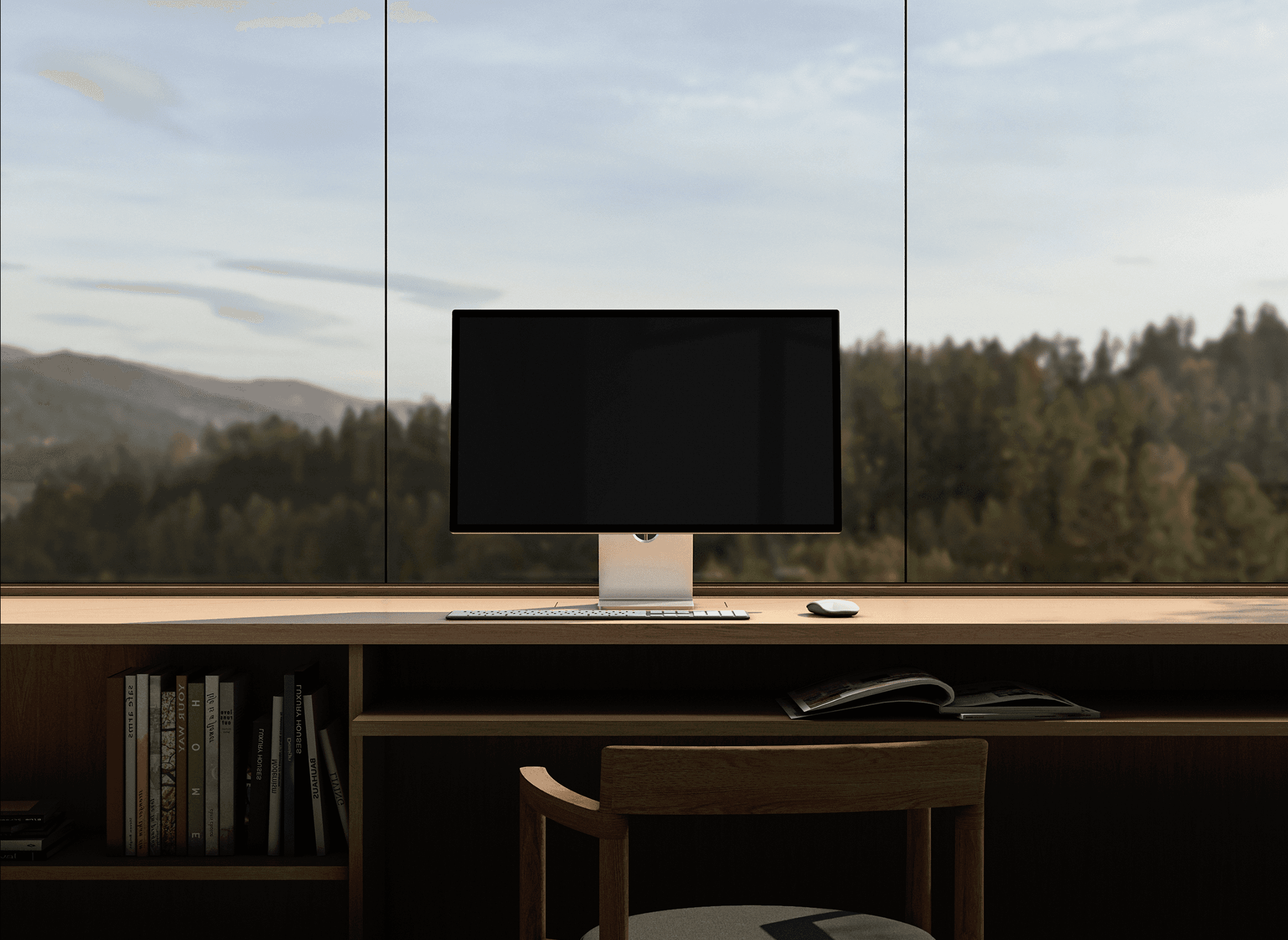 Willow dawn wide-angle desktop SaaS UI mockup in minimalist workspace