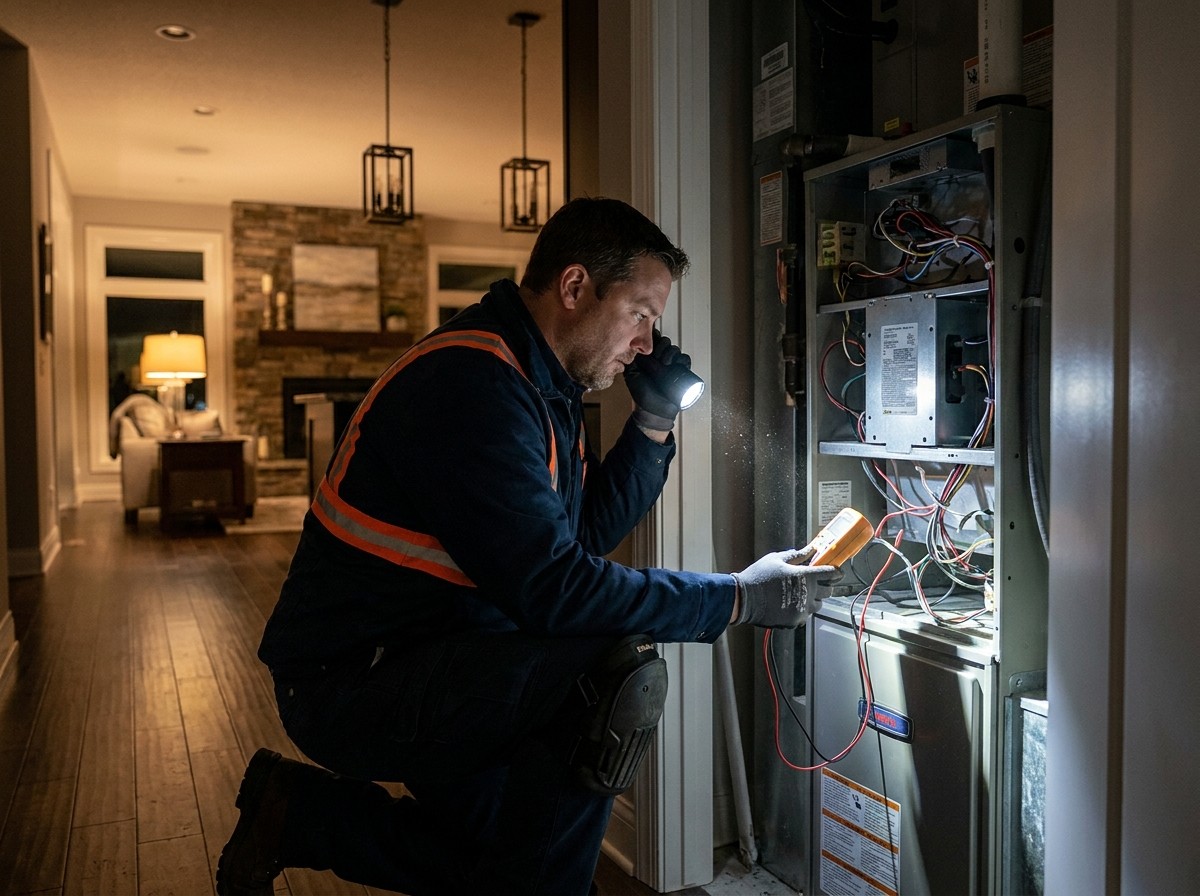 Technician inspecting building equipment