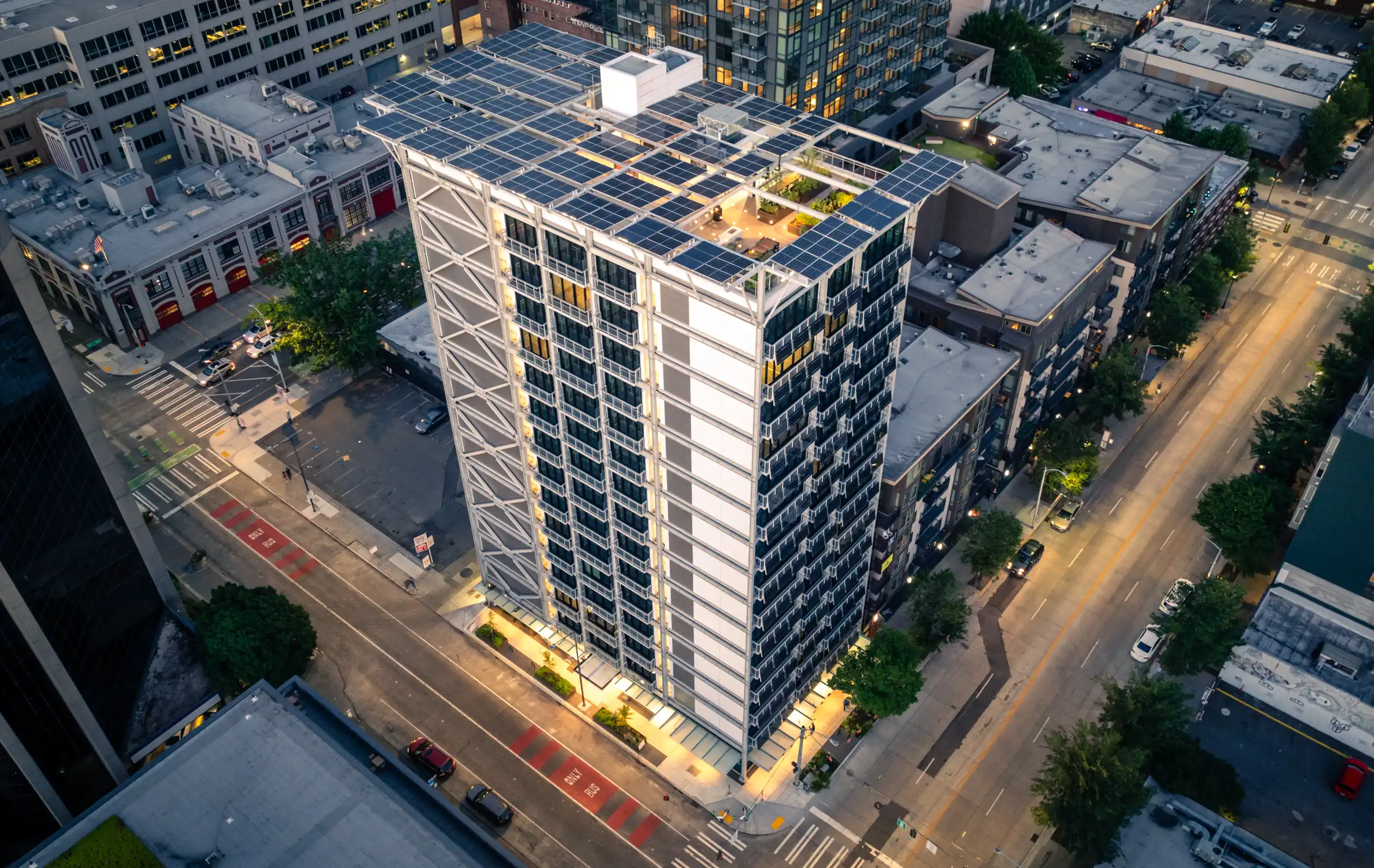Aerial view of 3ZERO3 Apartments in Seattle Washington