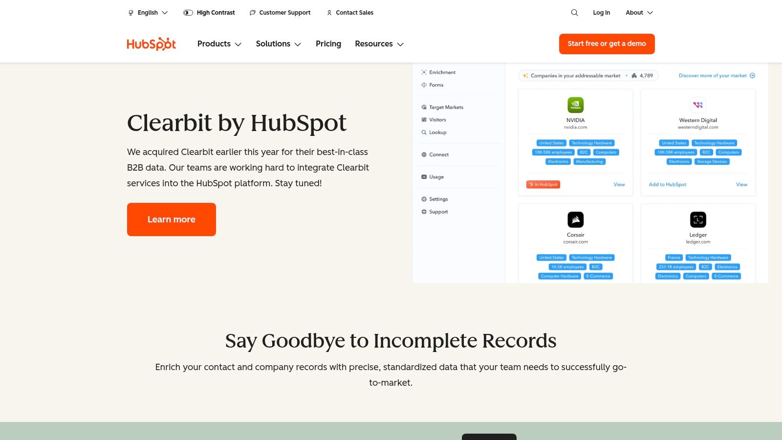 Clearbit (Breeze Intelligence via HubSpot)