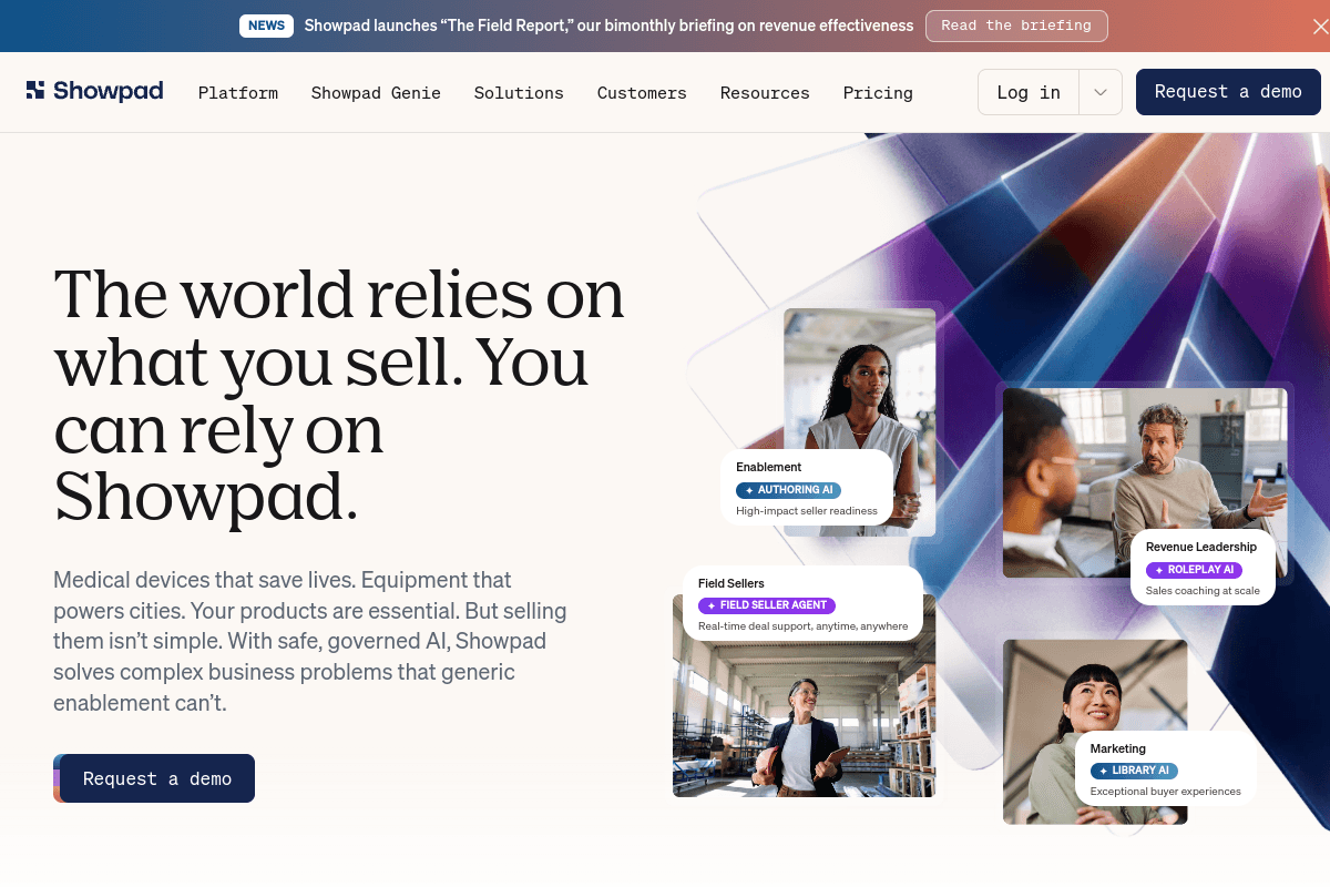 Showpad homepage, sales enablement and content platform for field teams