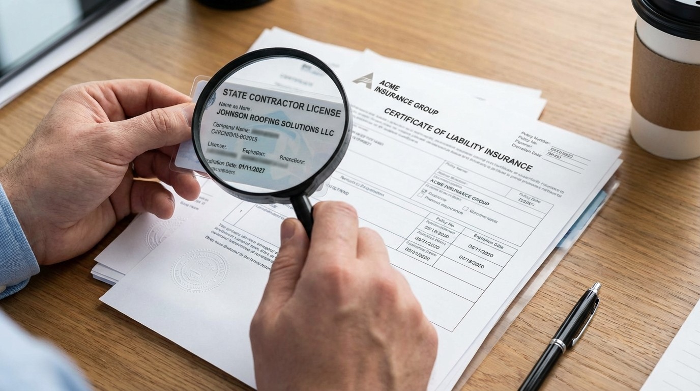 Verifying roofing contractor license and insurance documents