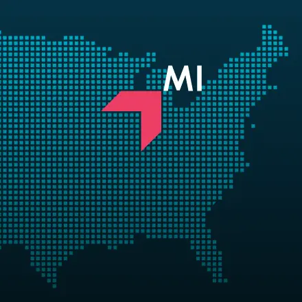 Map highlighting Michigan with a red arrow, representing GIA Group, LLC truck insurance coverage area.