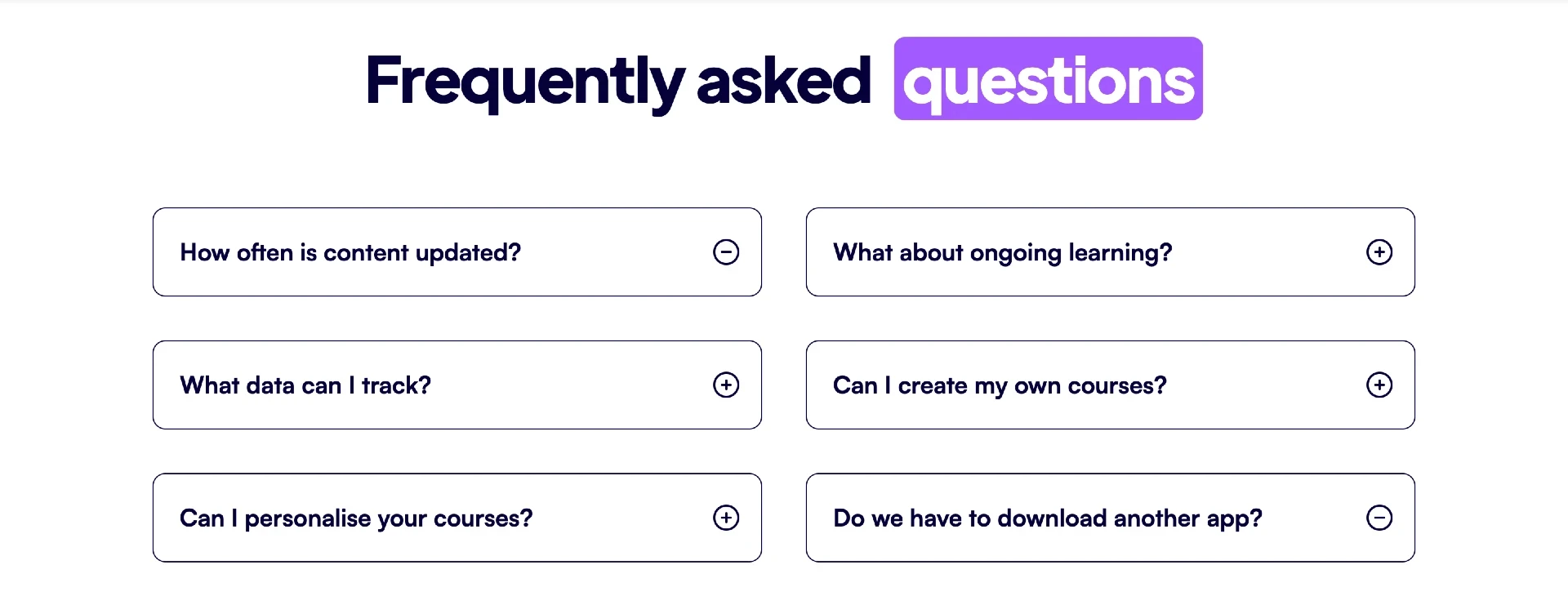 An FAQ section on a SaaS landing page