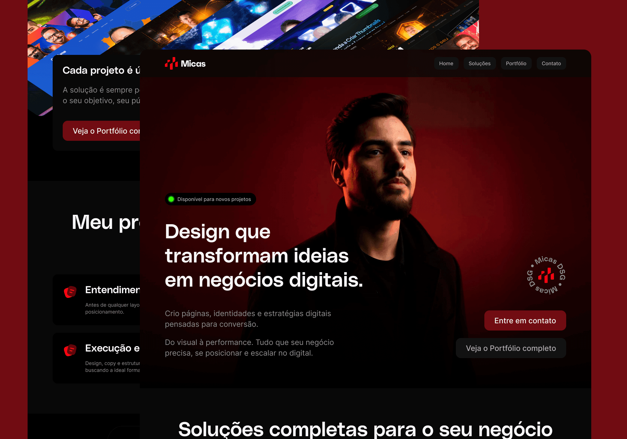 Site do designer Micas DSG com portfólio e serviços digitais - projeto do Studio Responsivo