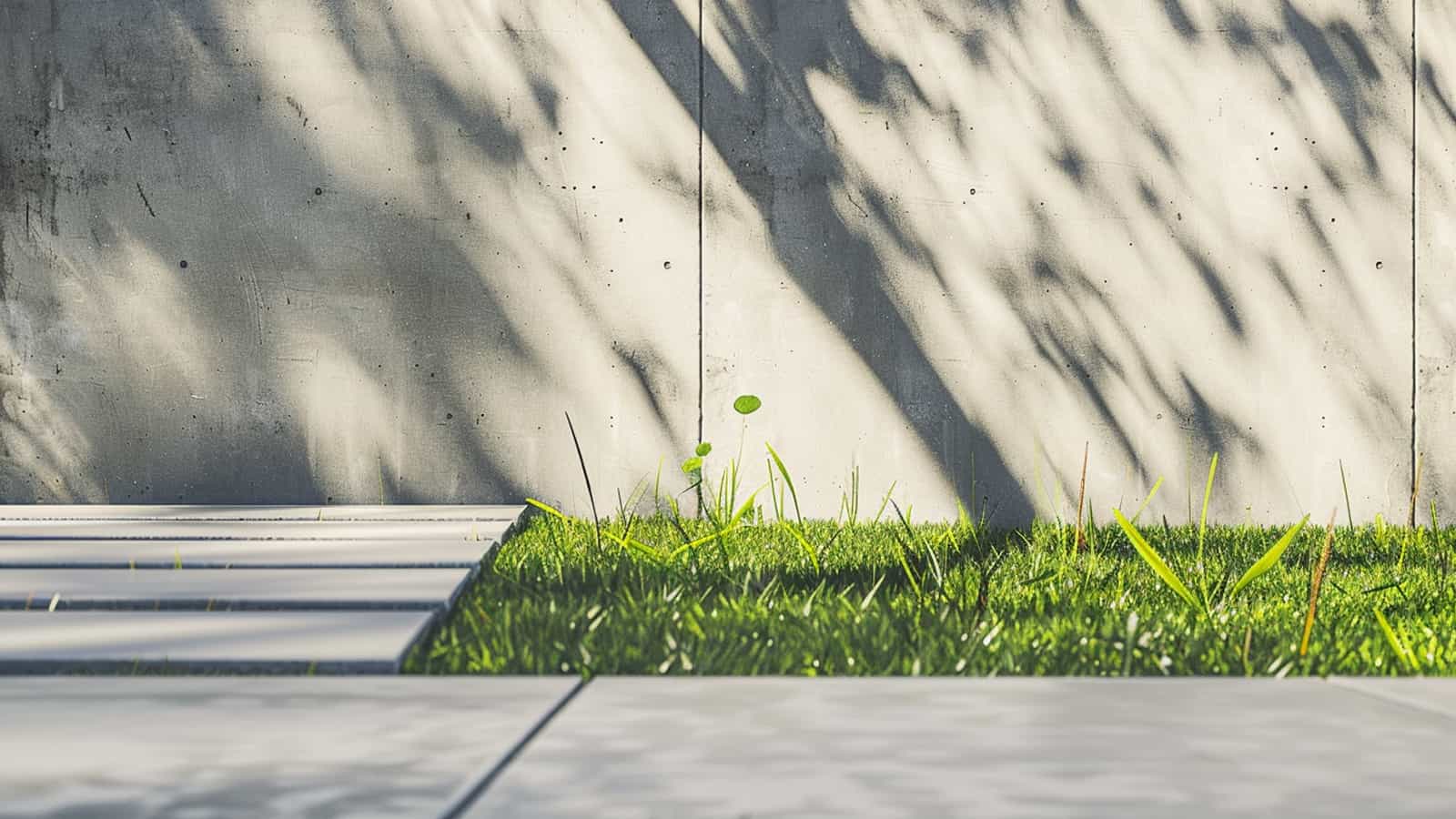 Grass edge near concrete wall, simple and functional outdoor space detail