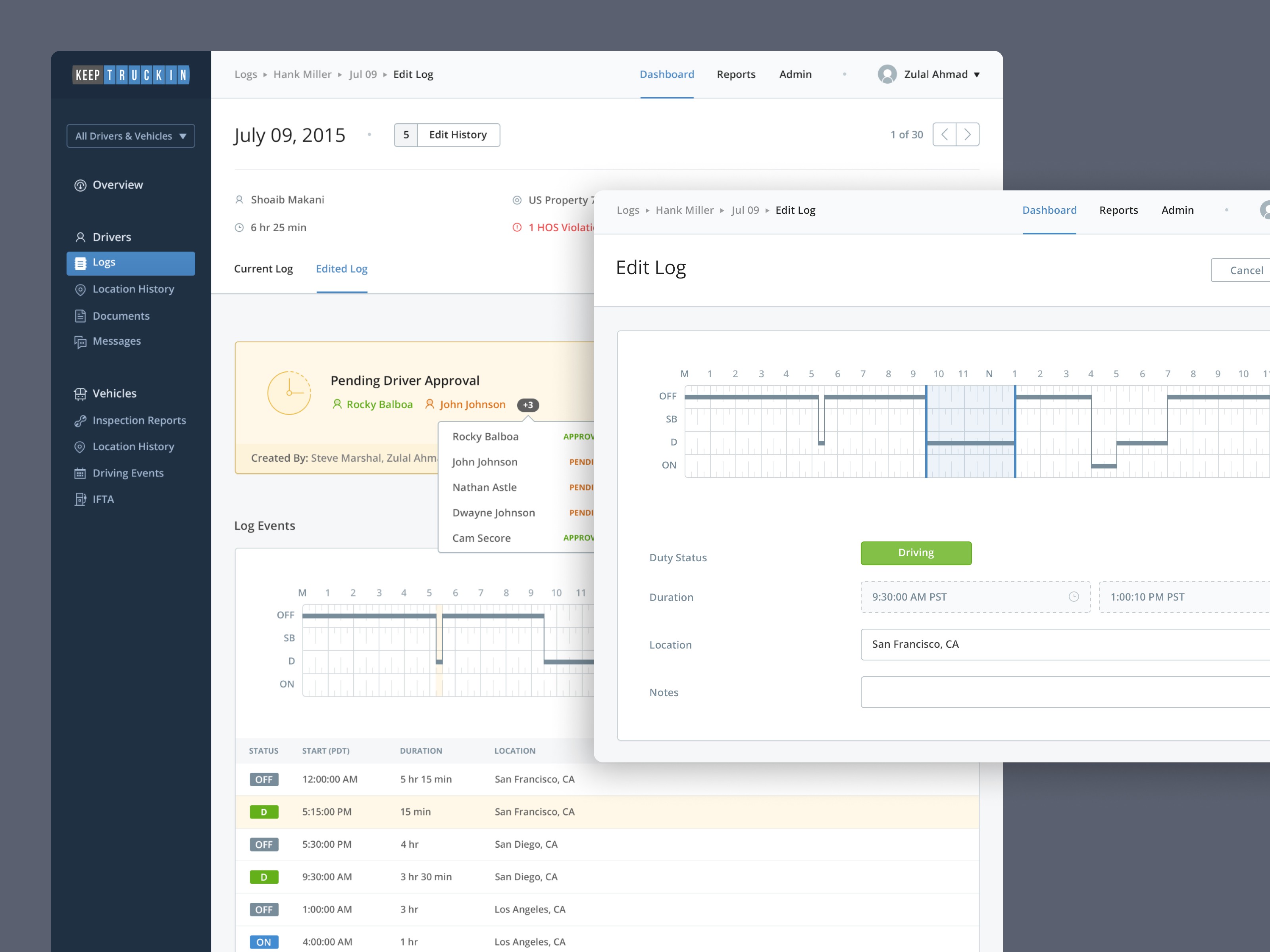 Motive web app - Driver logs - editing logs