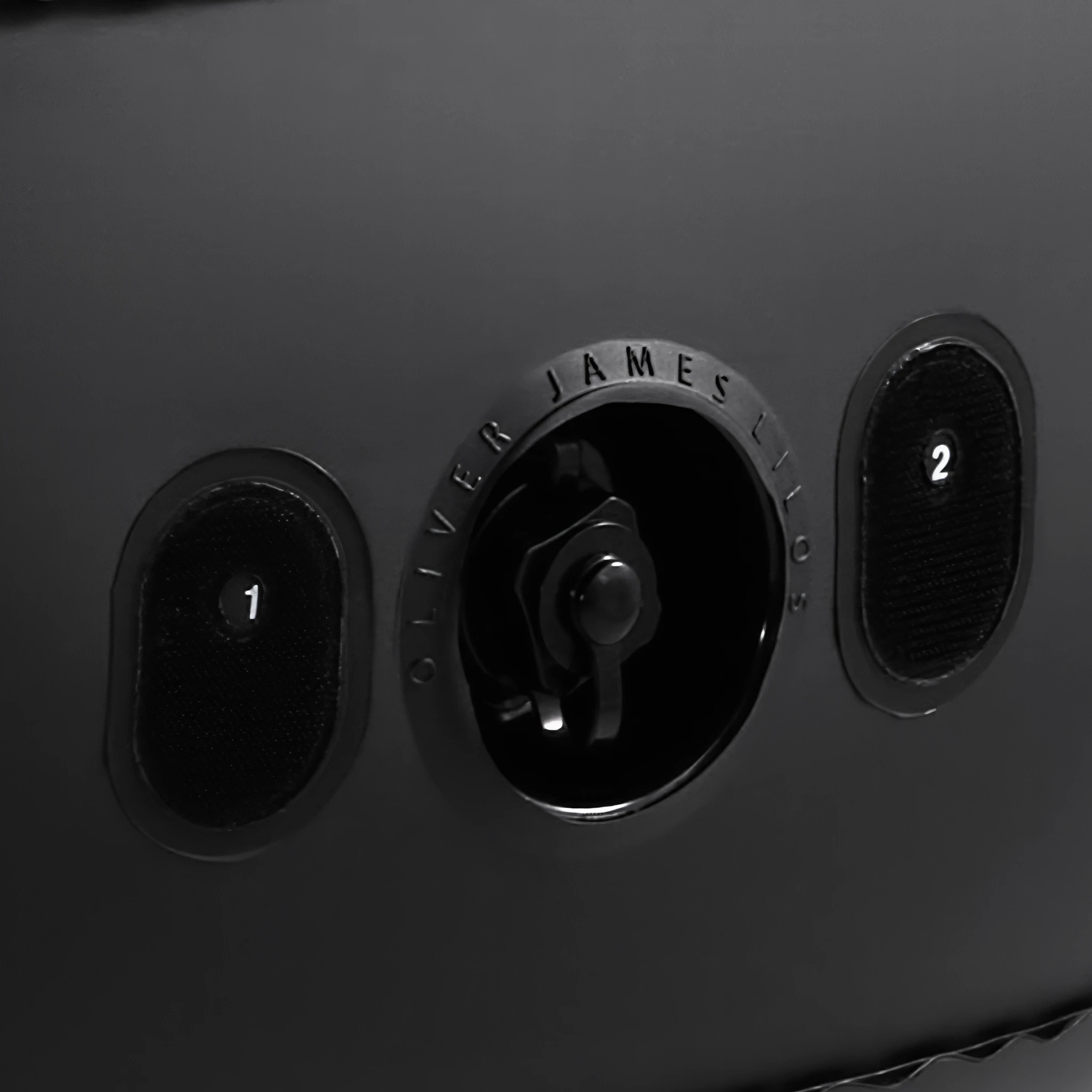 Close-up of dual inflation ports, the coverlock system and branded valve cap — custom-engineered for Oliver James luxury floats.