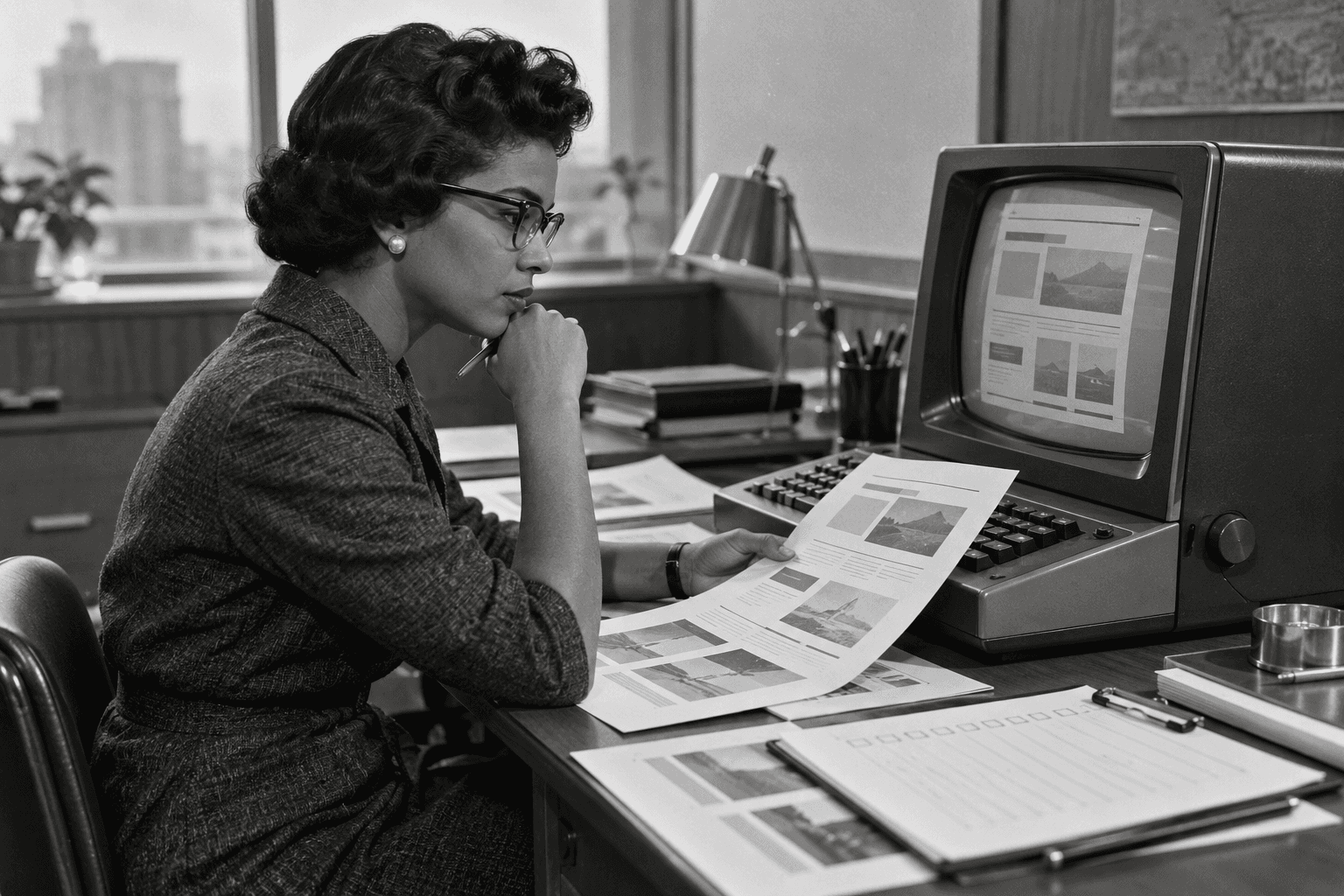 Person in a dark blazer taking notes beside a laptop at a wooden desk