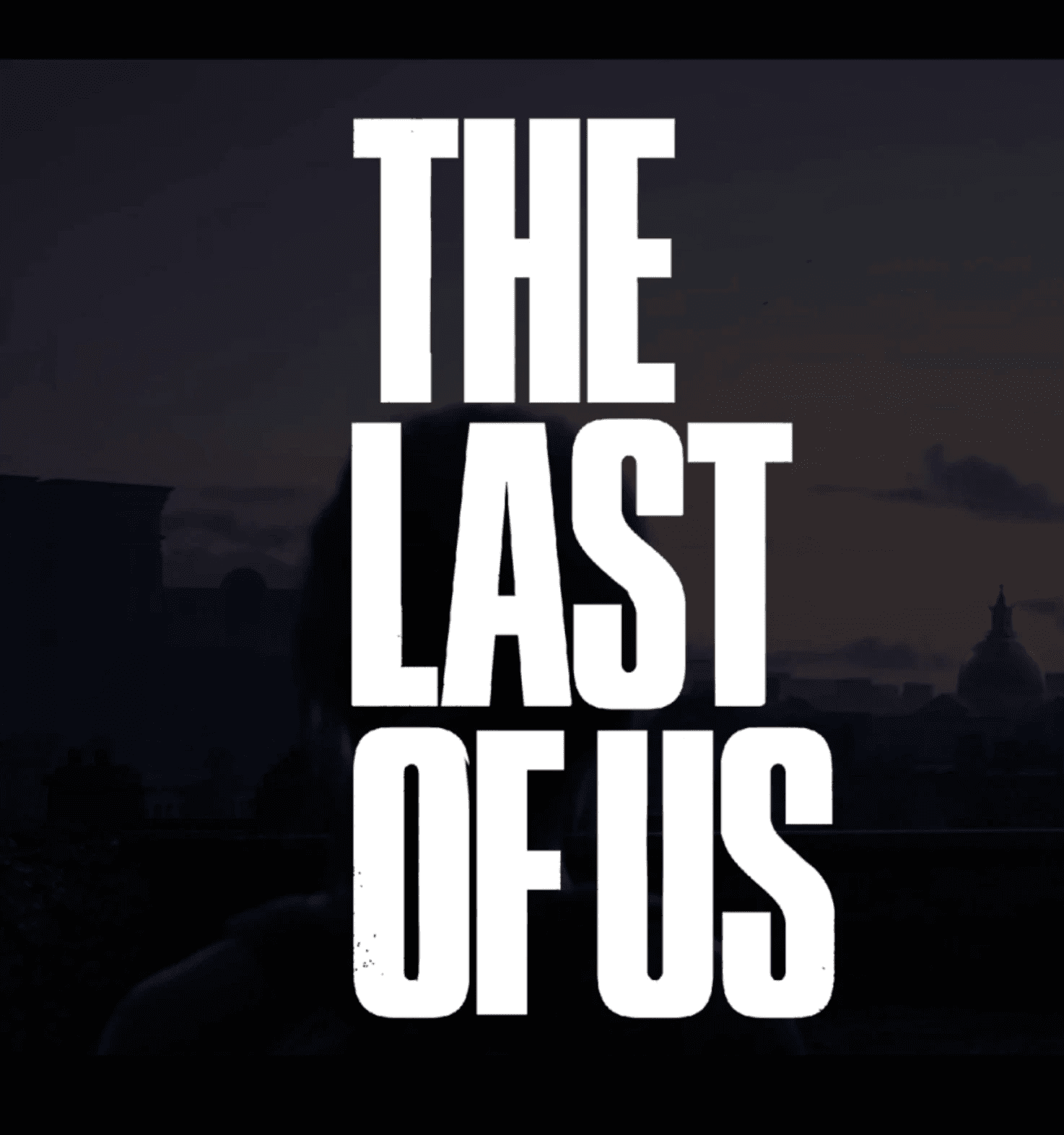 Video game trailer still with bold condensed logo treatment, and cinematic dusk lighting