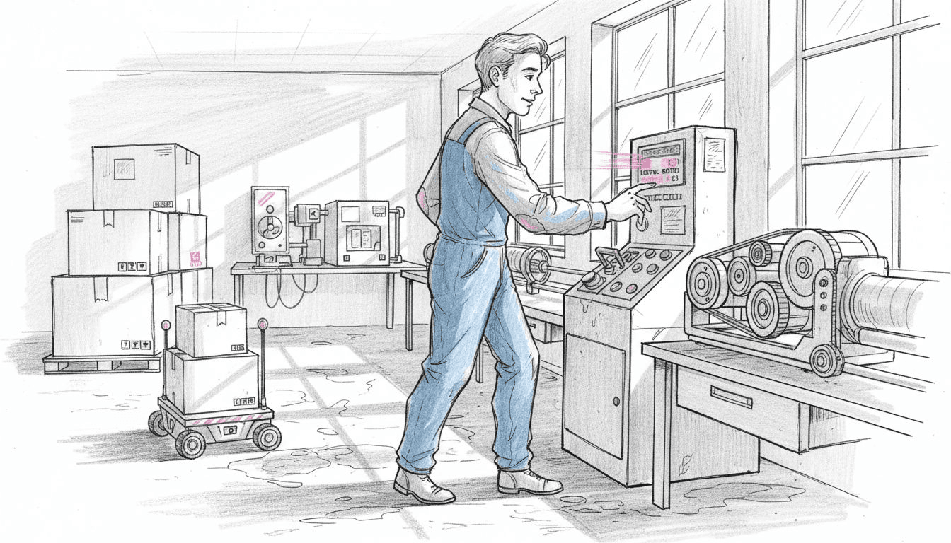 Eine Fertigungshalle, in der Roboter im laufenden Betrieb eingesetzt werden