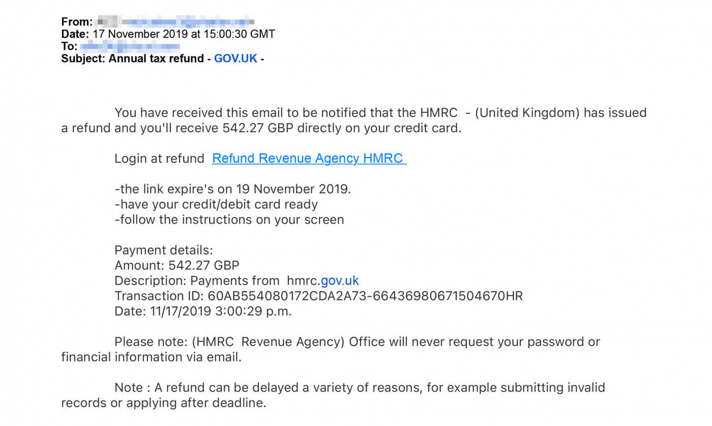 HMRC Email Scam Example