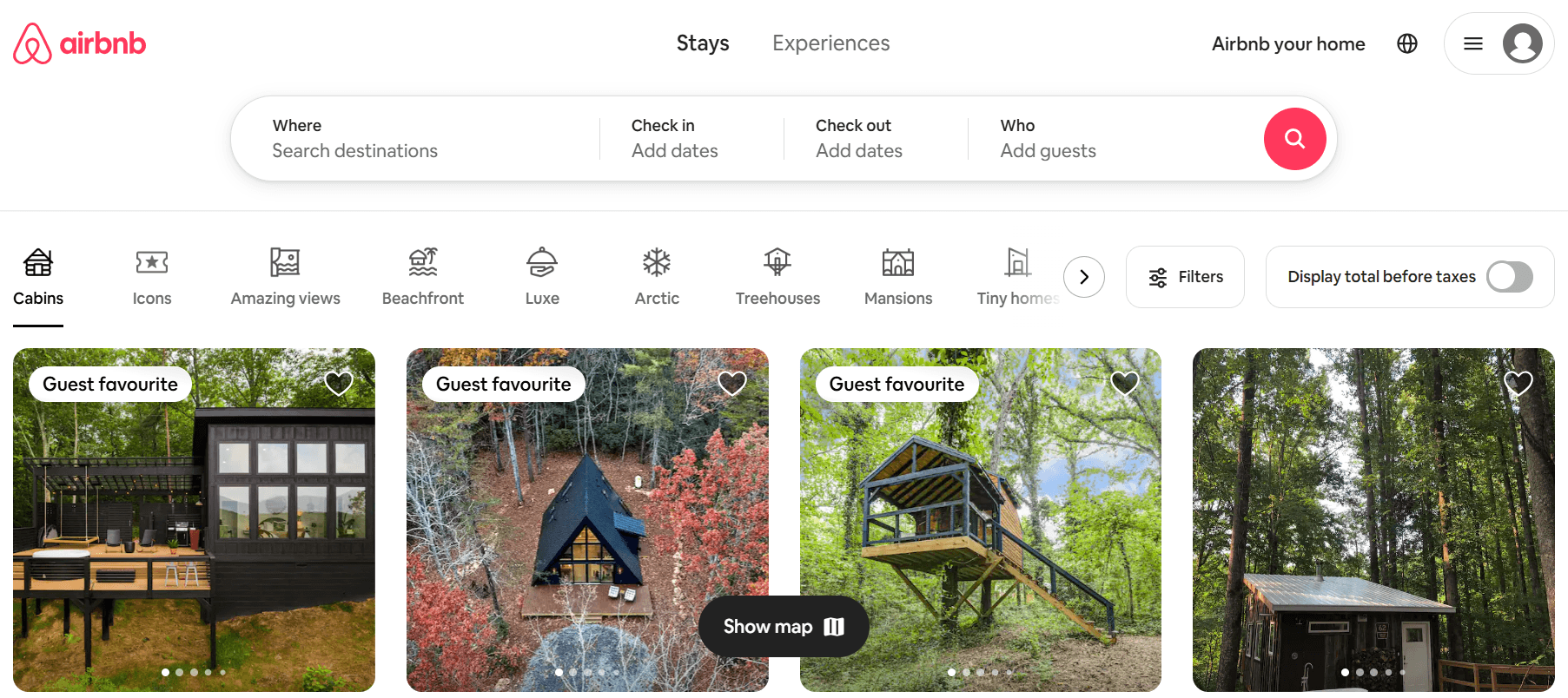 Airbnb website home page