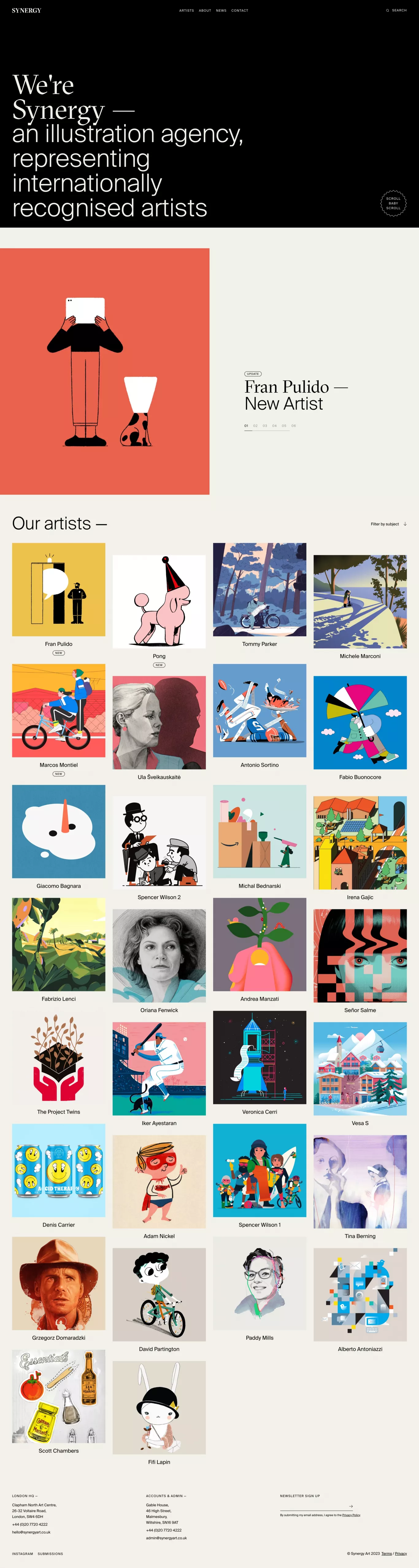 Synergy Art portfolio page screenshot showcasing Design and Art design