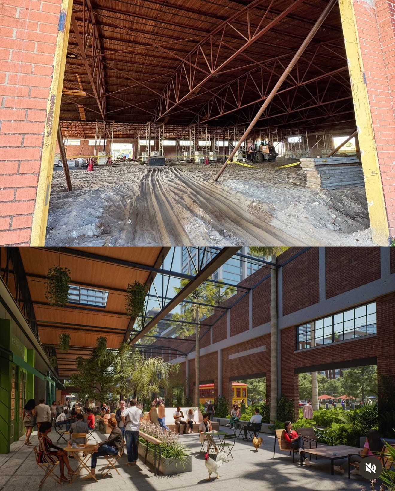 Rendering of interior of marketplace building in Gasworx Tampa