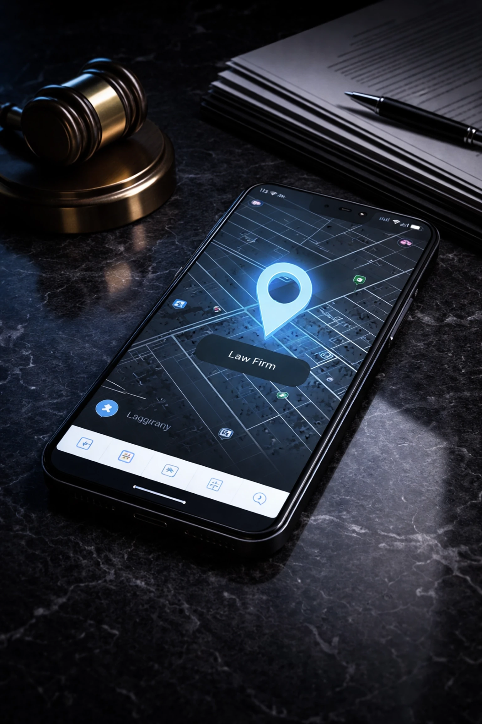 Smartphone showing a law firm's location on Google Maps, highlighting local SEO for Melbourne legal services