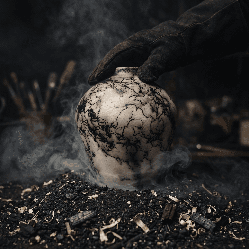 Raku horse hair vase