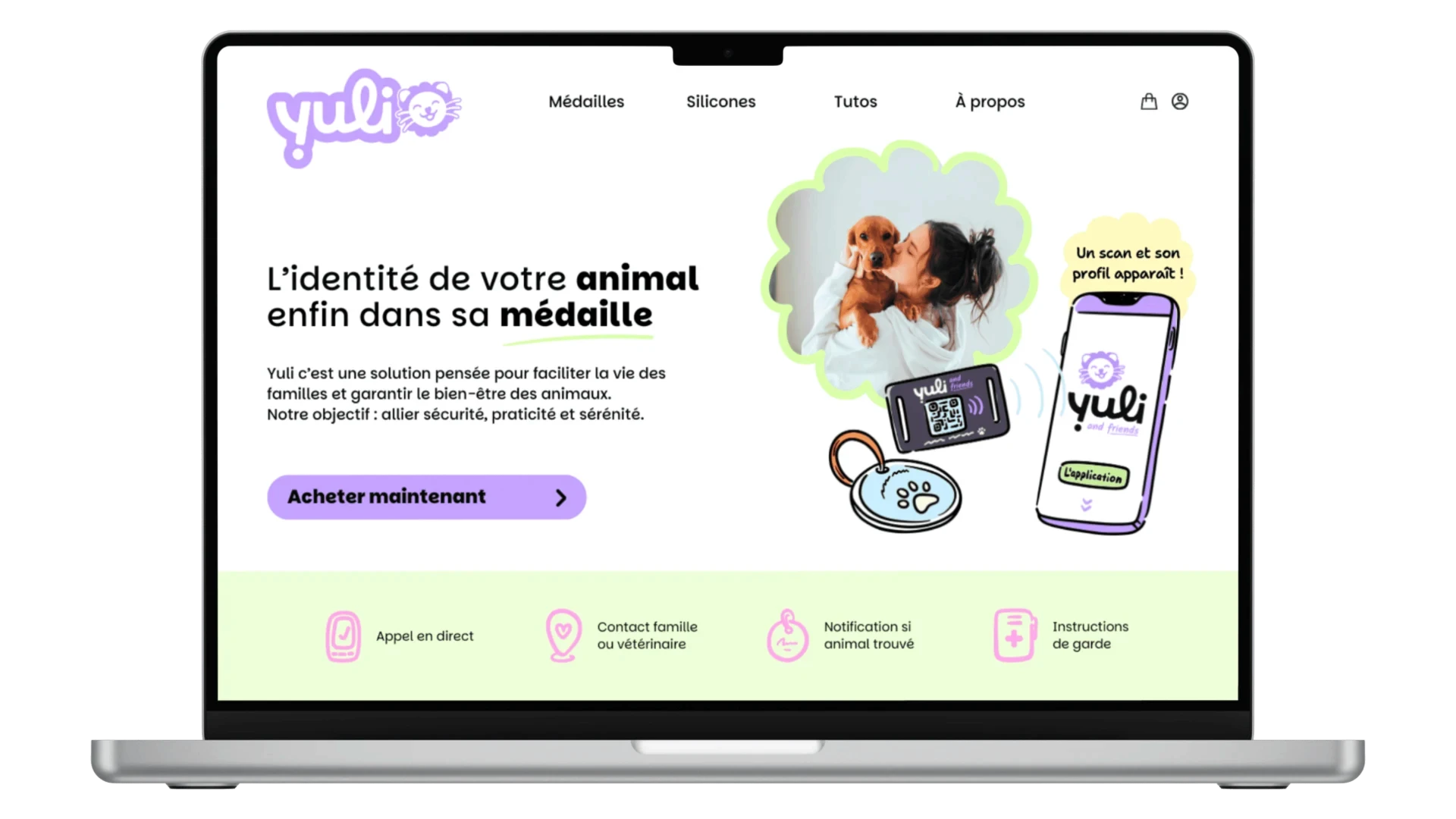 Webdesign de Yuli, solution connectée pour le suivi et la protection des animaux 