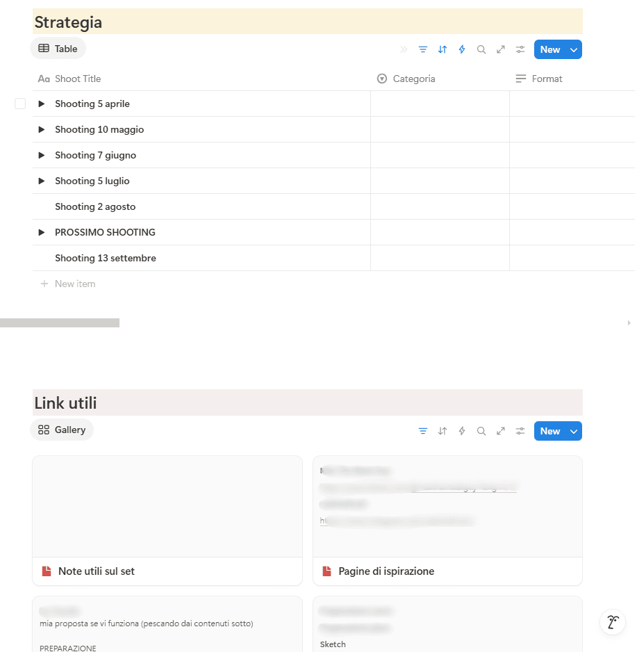 Parte del template del database progetti