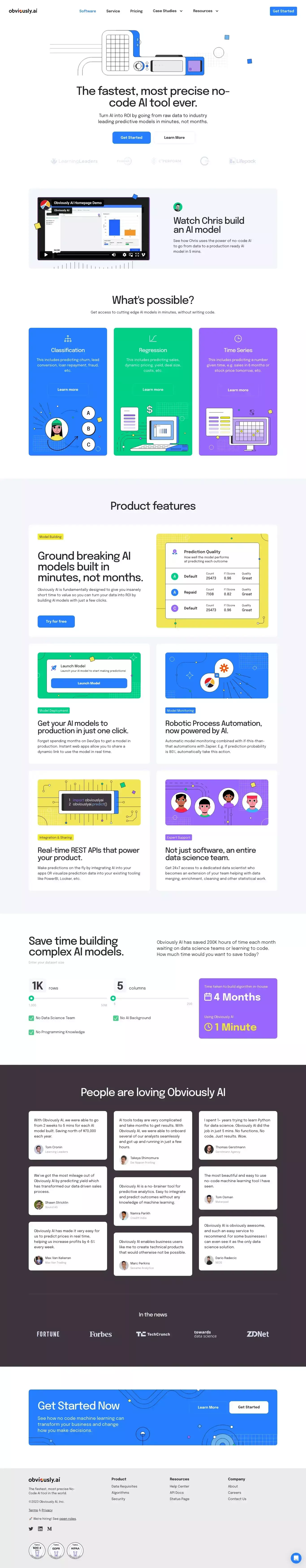 Data Science without Code landing page screenshot showcasing Tech and AI design